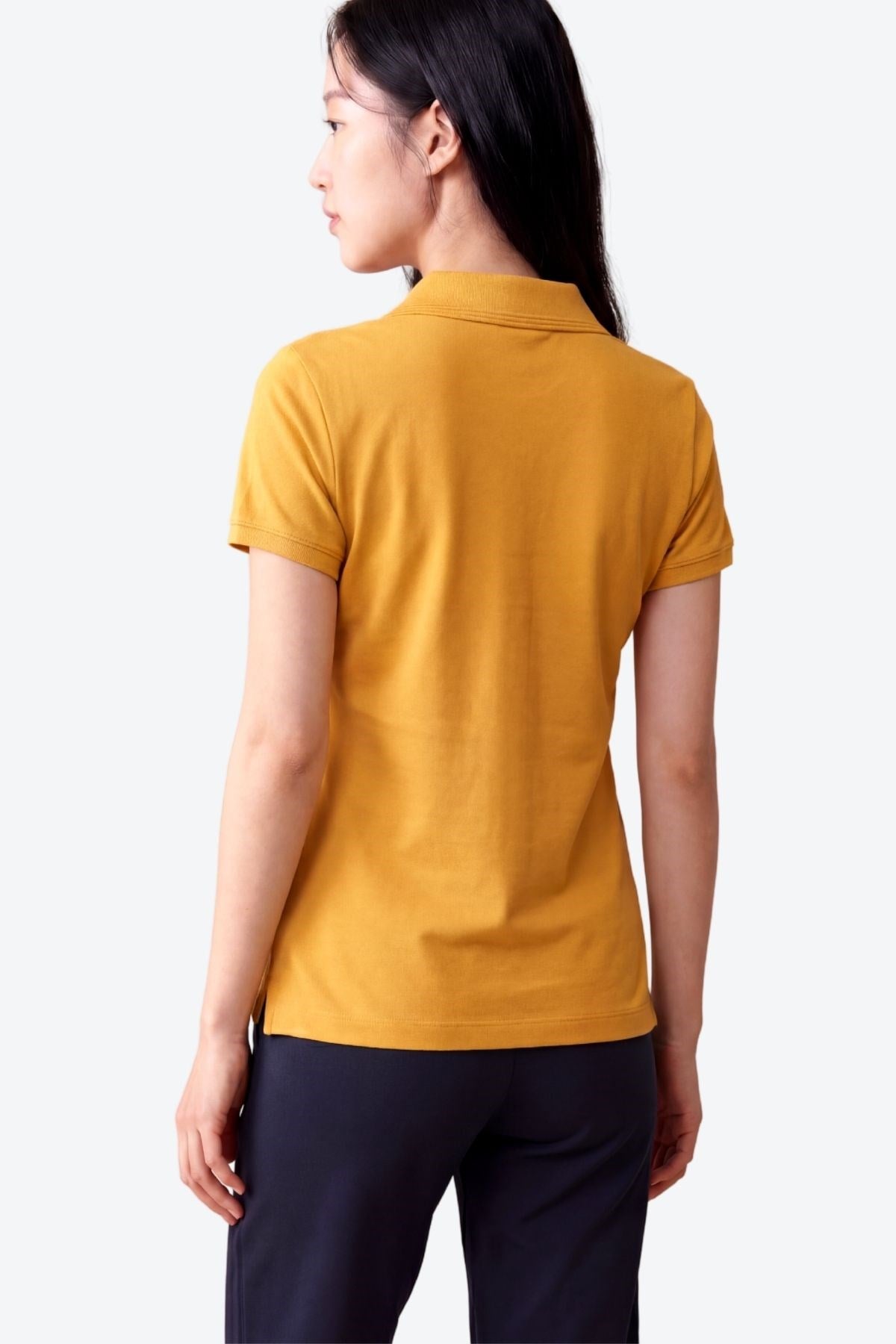 Kontür Jaguar Nakış Detaylı Slim Fit Kadın Hardal Polo Yaka T-Shirt