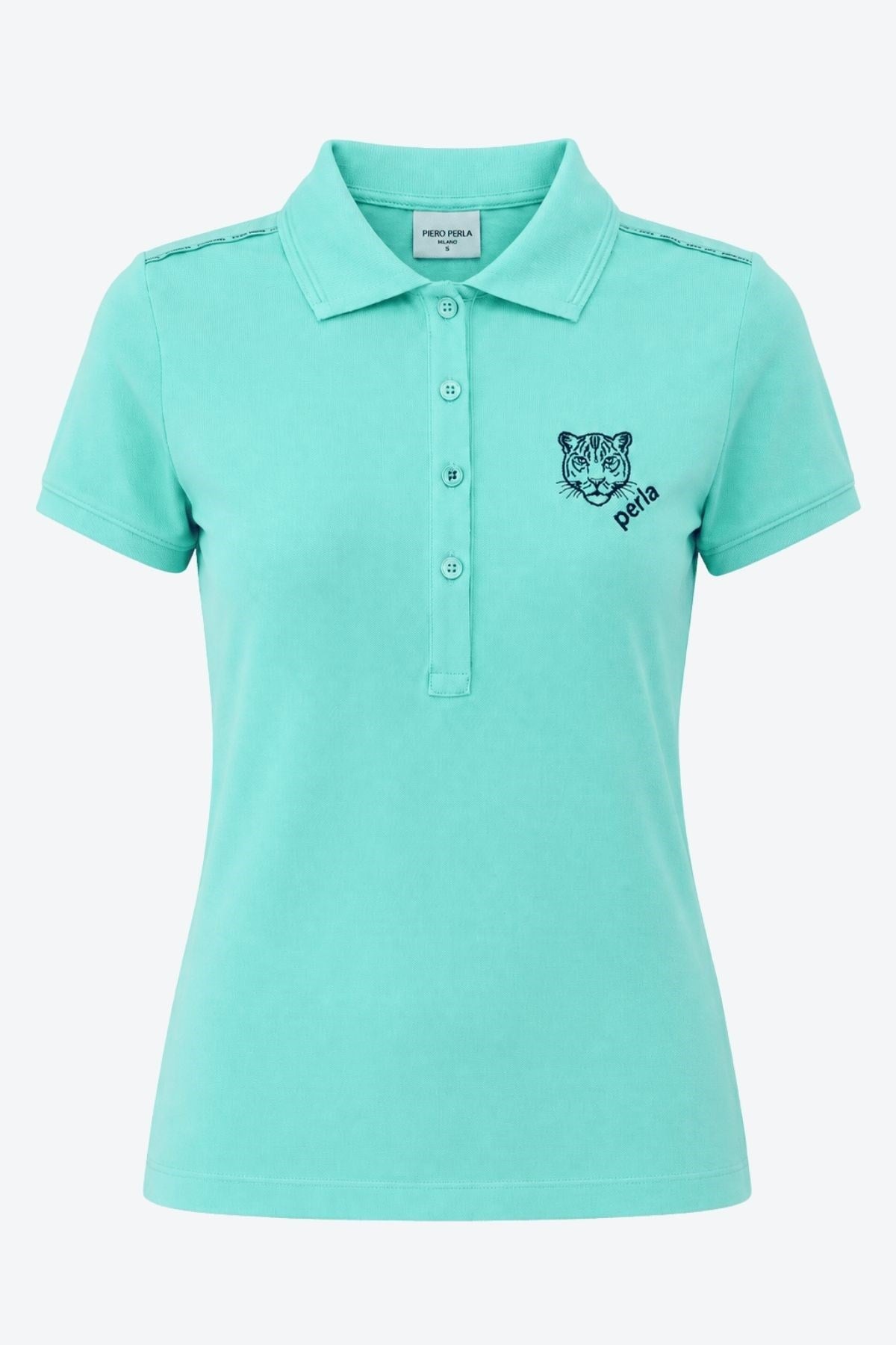 Kontür Jaguar Nakış Detaylı Slim Fit Kadın Açık Yeşil Polo Yaka T-Shirt
