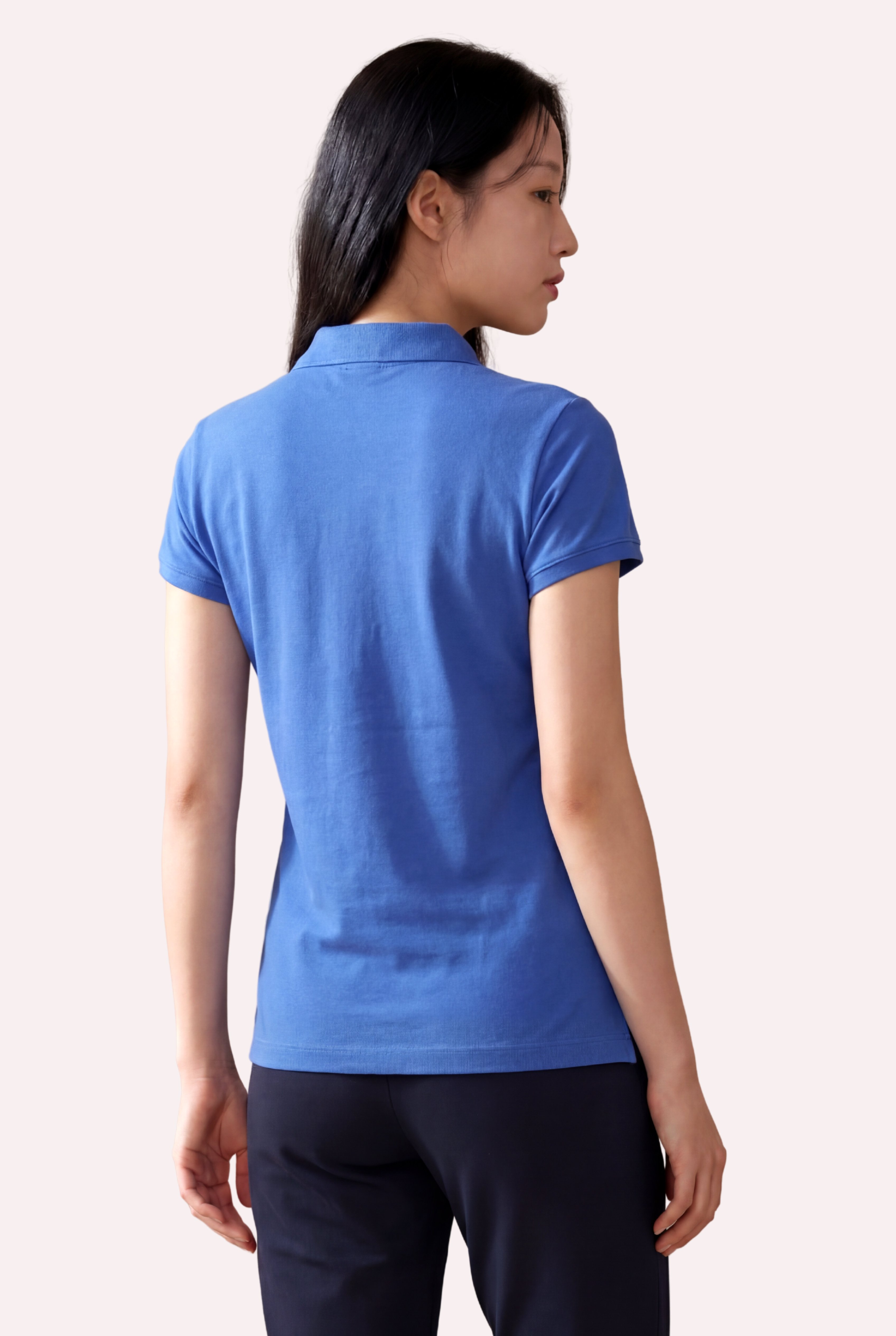 Kontür Jaguar Nakış Detaylı Slim Fit Kadın Mavi Polo Yaka T-Shirt