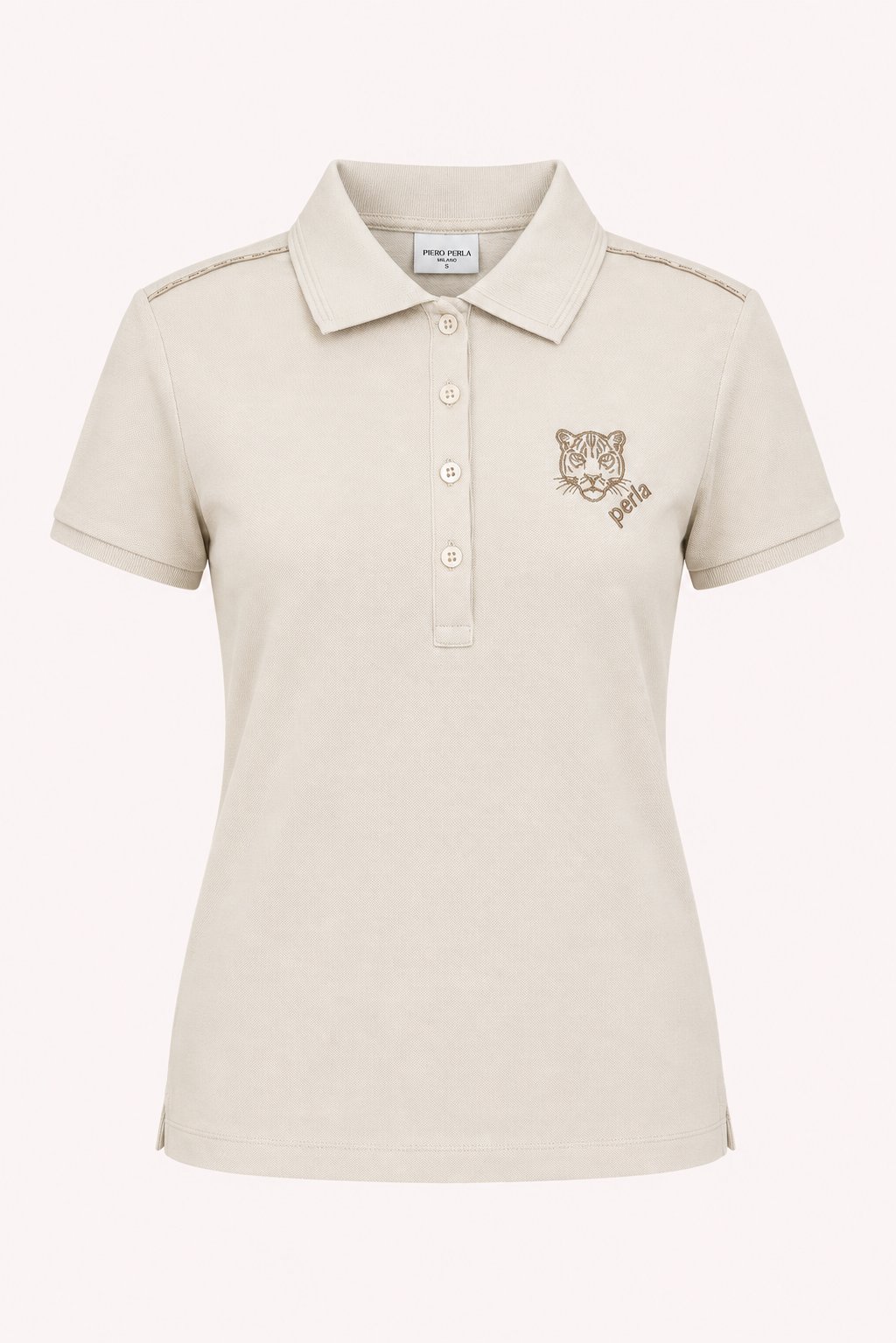 Kontür Jaguar Nakış Detaylı Slim Fit Kadın Sütlü Kahve Polo Yaka T-Shirt