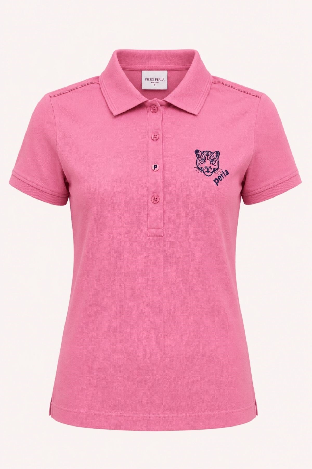 Kontür Jaguar Nakış Detaylı Slim Fit Kadın Gül Kurusu Polo Yaka T-Shirt