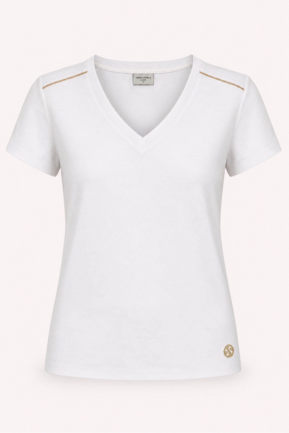 Metal Logo Detaylı Regular Fit Kadın V Yaka T-Shirt