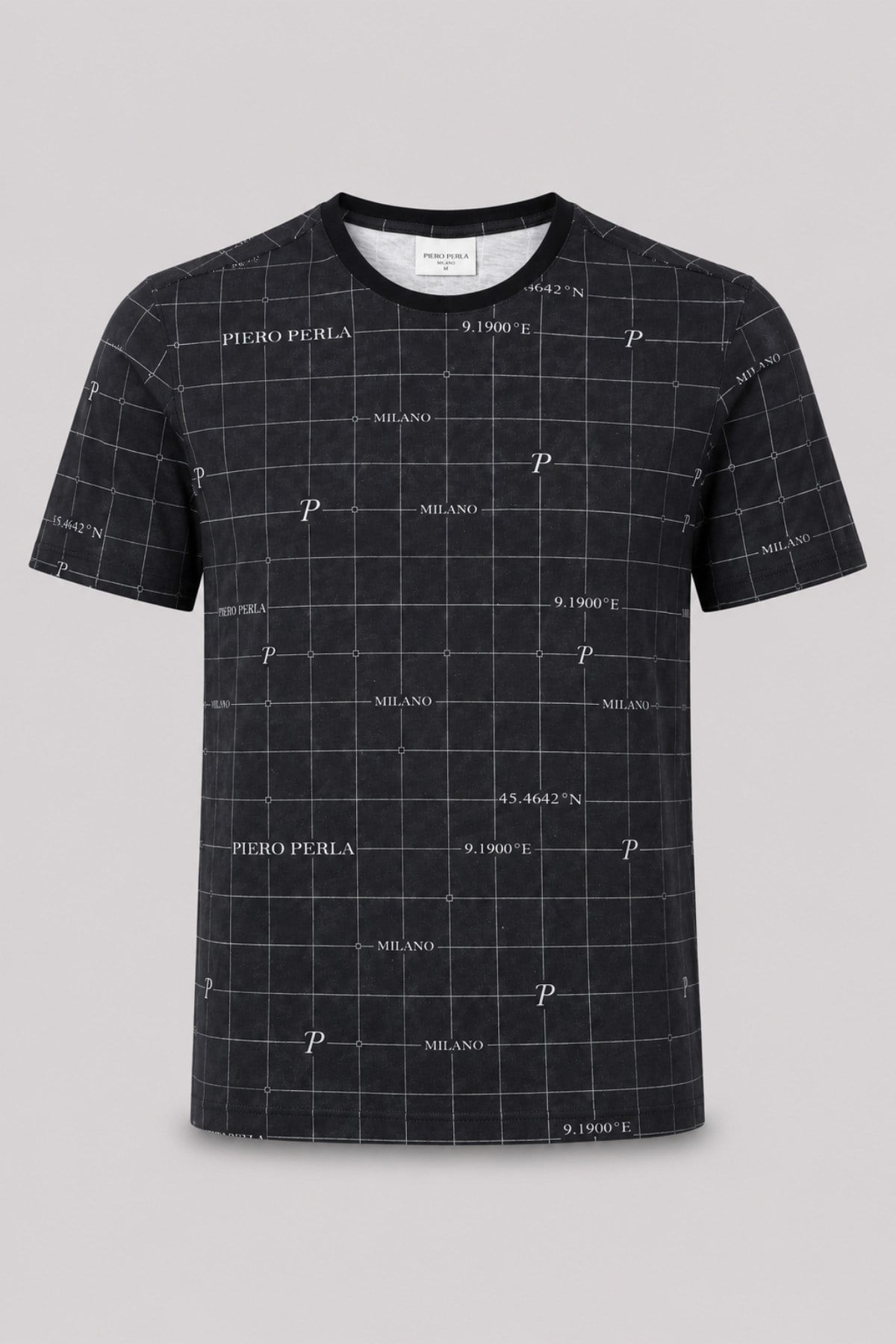 Milano Koordinat Baskı Detaylı,Bisiklet Yaka Slim Fit Erkek T-Shirt