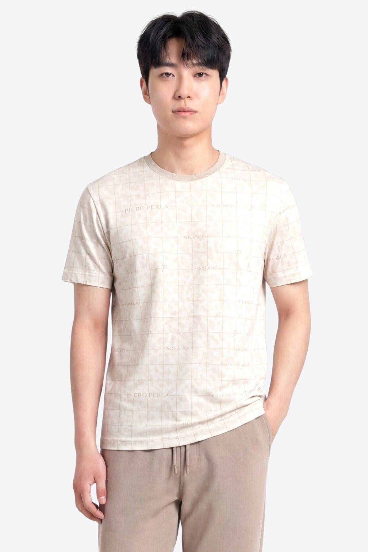 Milano Koordinat Baskı Detaylı,Bisiklet Yaka Slim Fit Erkek T-Shirt
