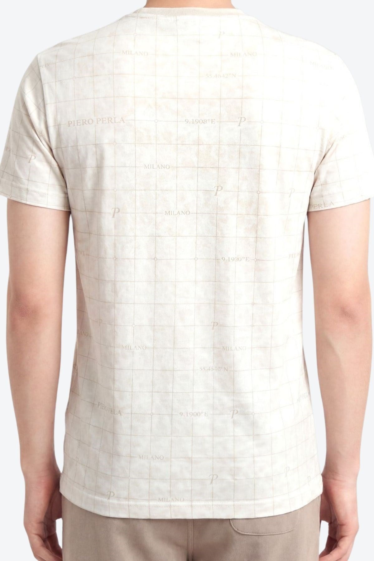 Milano Koordinat Baskı Detaylı,Bisiklet Yaka Slim Fit Erkek T-Shirt