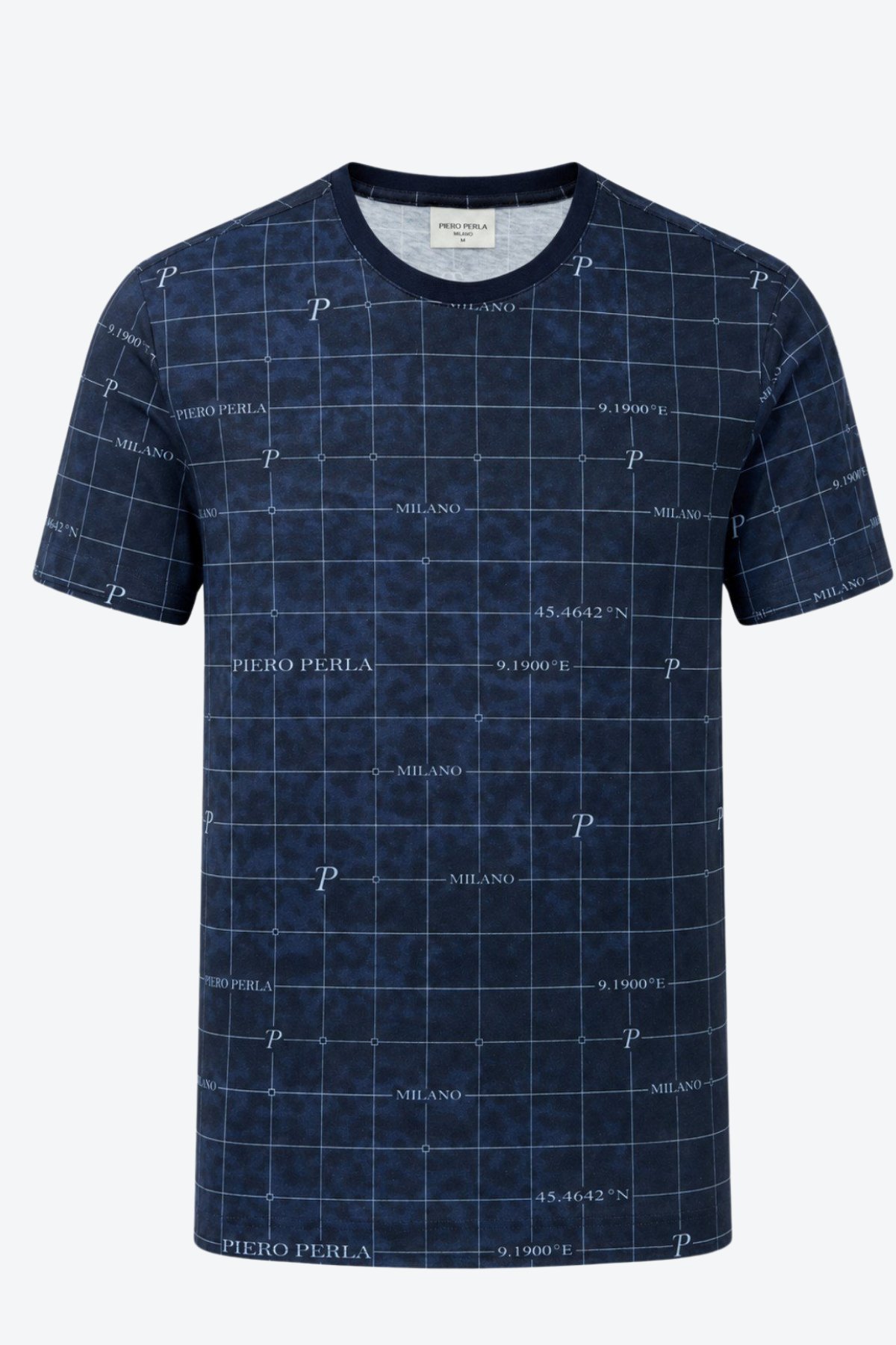 Milano Koordinat Baskı Detaylı,Bisiklet Yaka Slim Fit Erkek T-Shirt