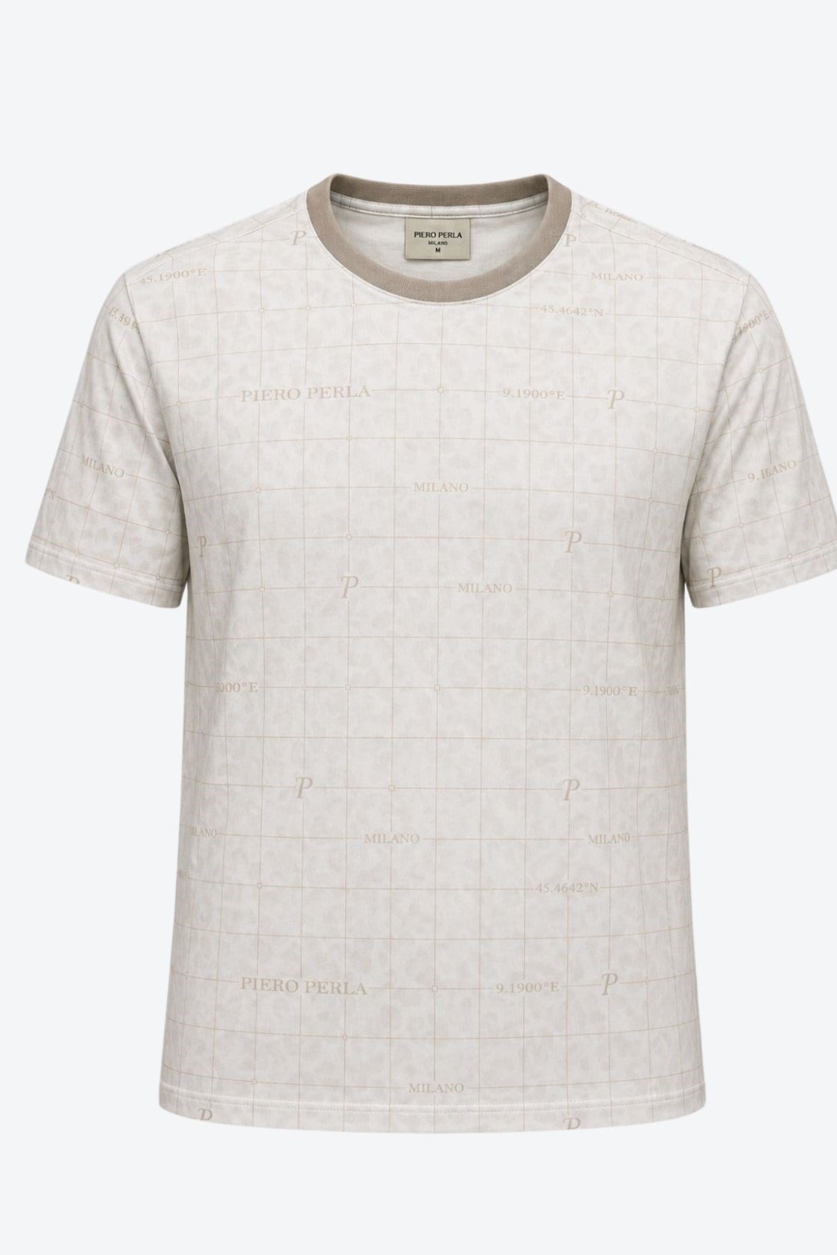 Milano Koordinat Baskı Detaylı,Bisiklet Yaka Slim Fit Erkek T-Shirt