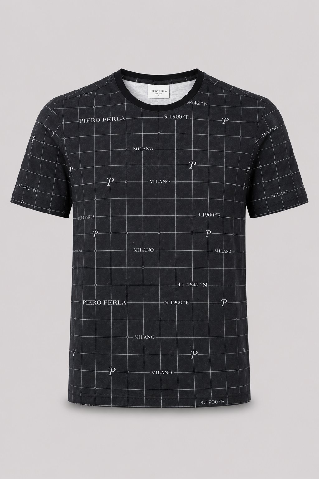 Milano Koordinat Baskı Detaylı,Bisiklet Yaka Slim Fit Erkek T-Shirt