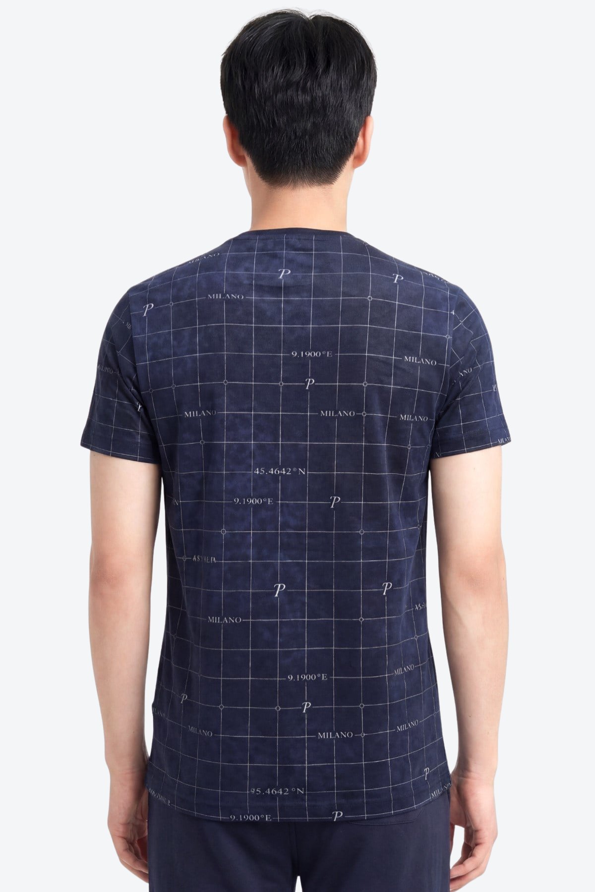 Milano Koordinat Baskı Detaylı,Bisiklet Yaka Slim Fit Erkek T-Shirt