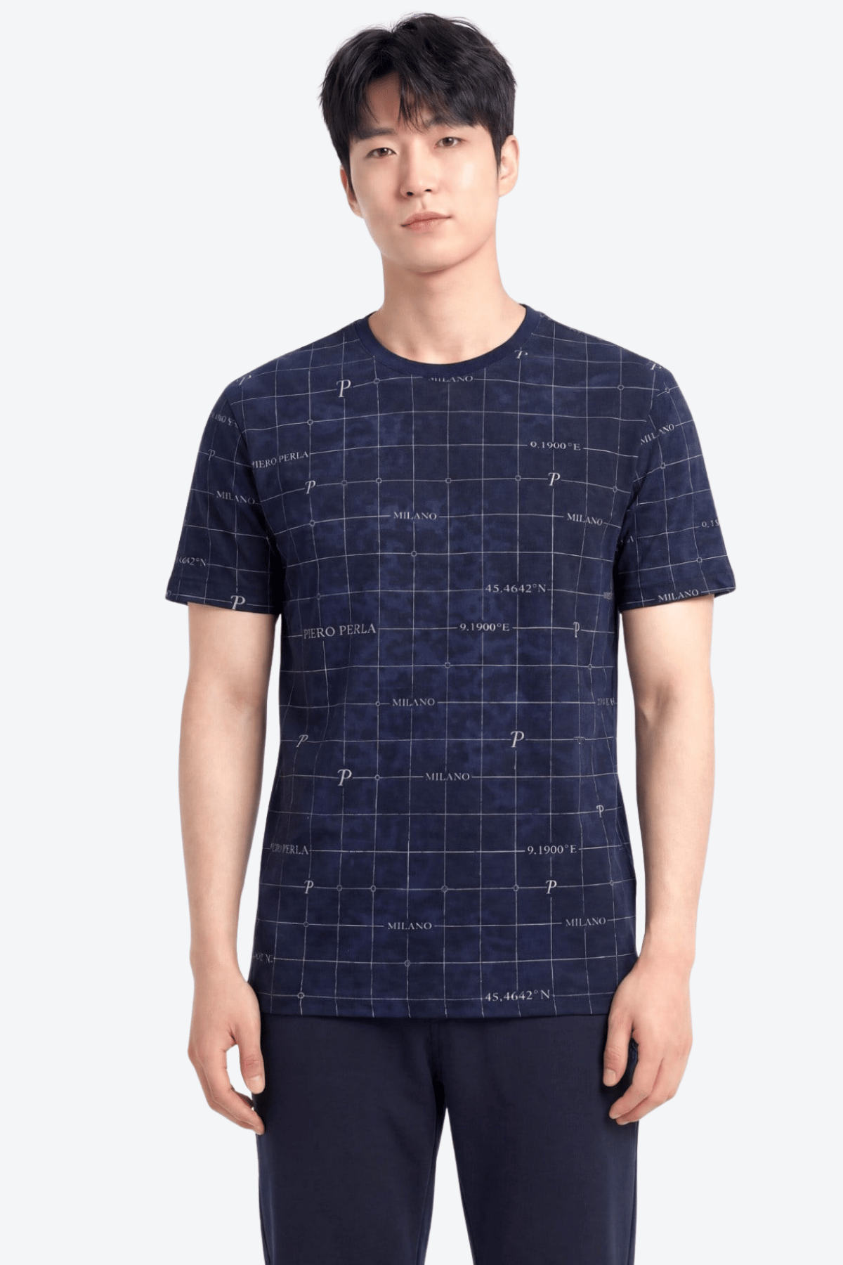 Milano Koordinat Baskı Detaylı,Bisiklet Yaka Slim Fit Erkek T-Shirt