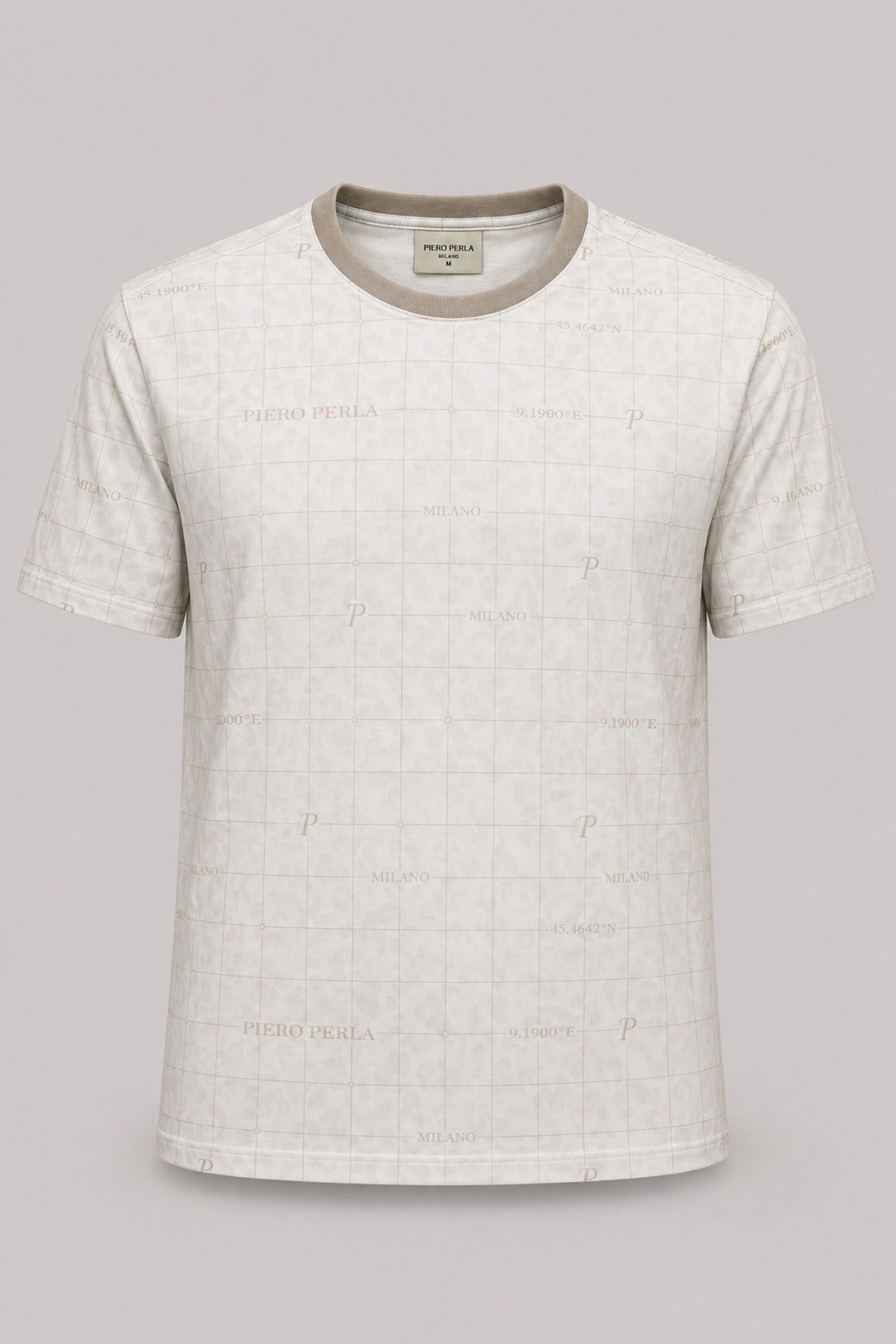 Milano Koordinat Baskı Detaylı,Bisiklet Yaka Slim Fit Erkek T-Shirt