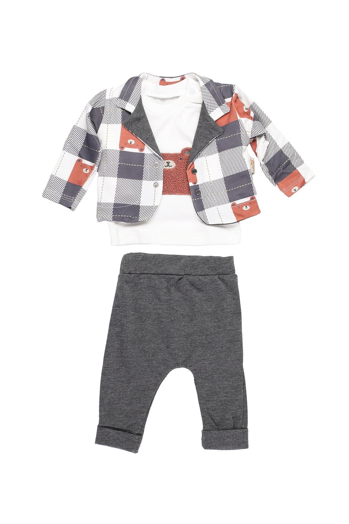 Mimbo Kids Erkek Bebek Ceketli ve Ayıcıklı 3'lü Takım