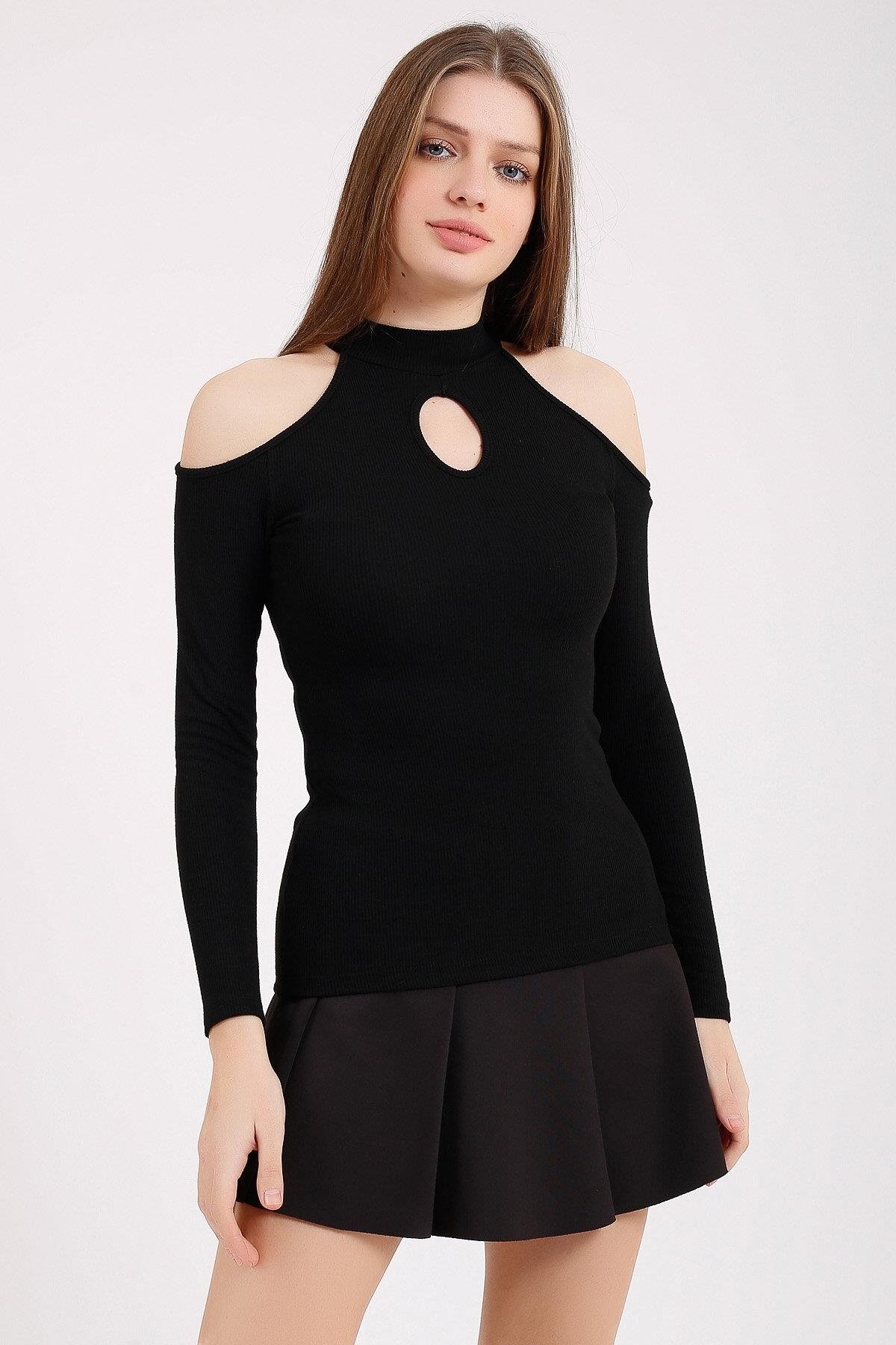 DAMLA YAKALI OMUZLAR AÇIK ÖRME BLUZ