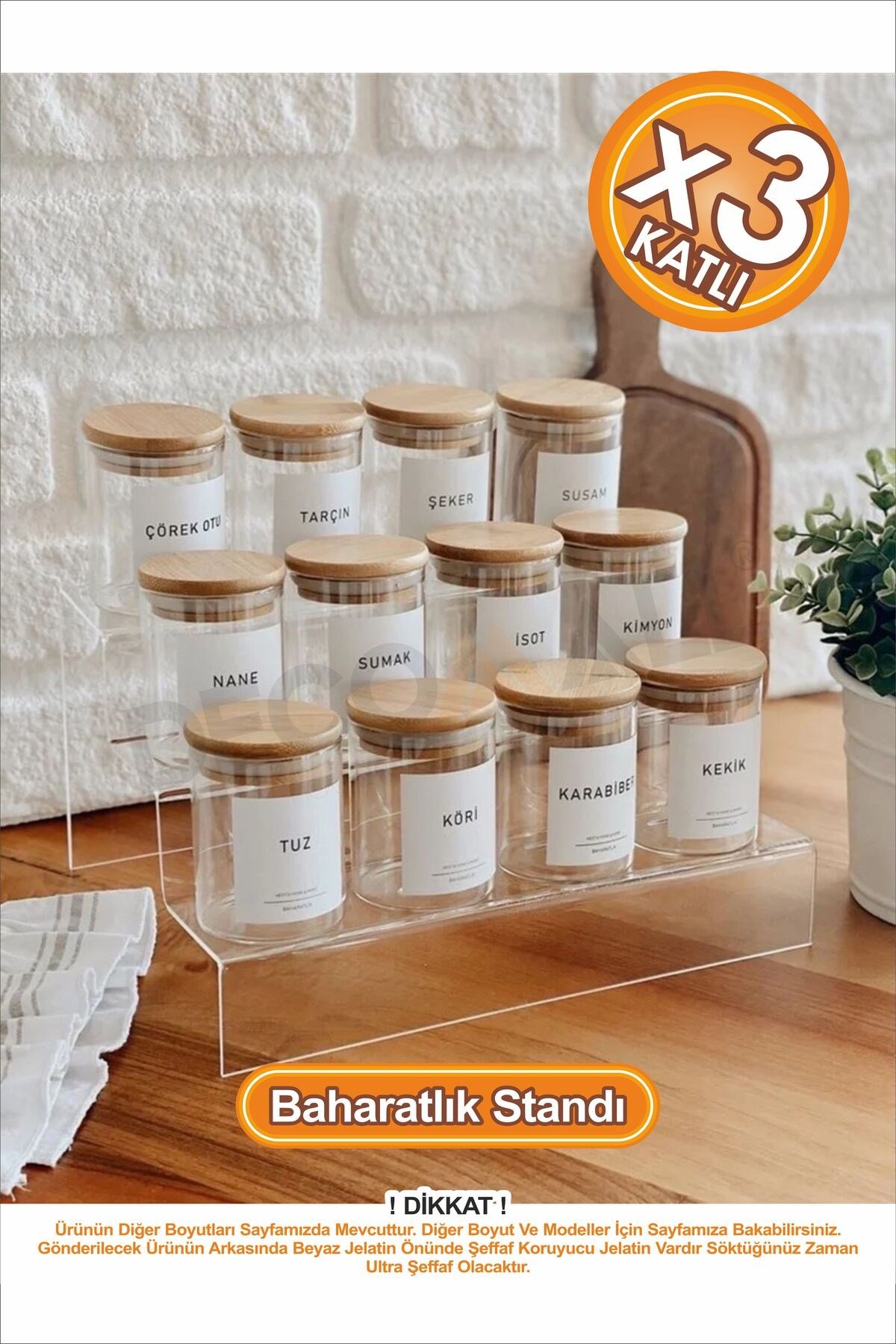 3 Katlı Şeffaf Pleksi Merdiven Stand Baharatlık Standı Kozmetik Standı Organizeri Düzenleyici
