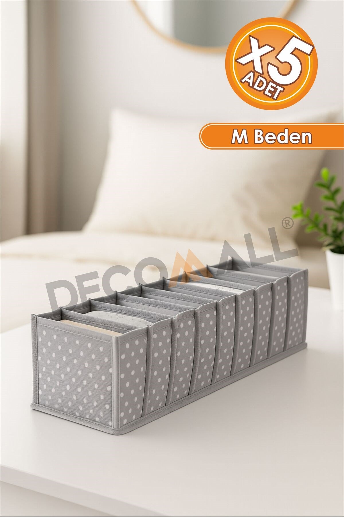 5 Adet 11 Gözlü Gri Benekli Çekmece Içi Düzenleyici Organizer Çok Amaçlı 42 X 14 X 14 Cm M Beden