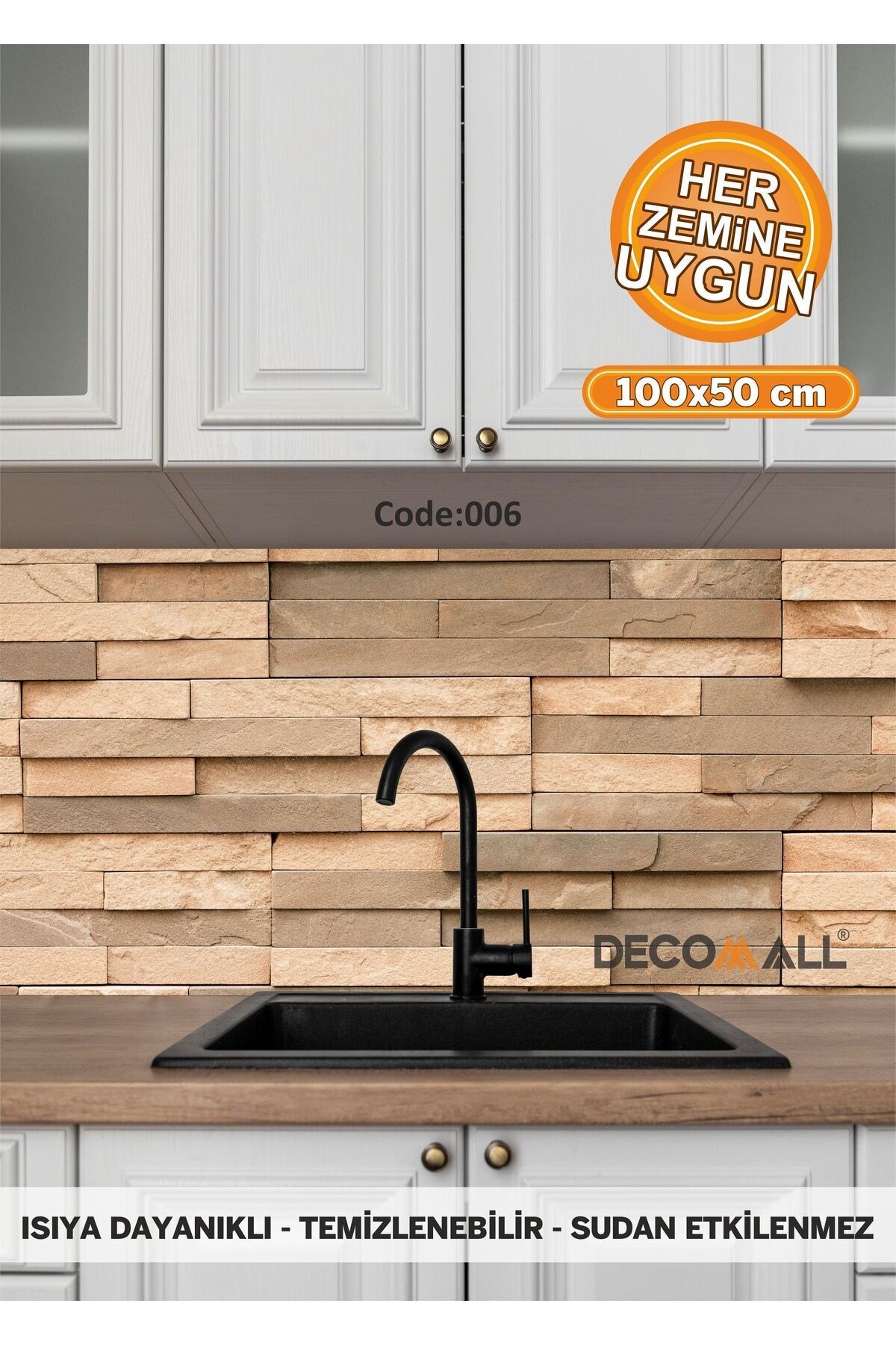 6 Code YAPIŞKANLI DESENLİ FOLYO DUVAR DOLAP MUTFAK TEZGAH ARASI FOLYO KAPLAMA(50x100cm)