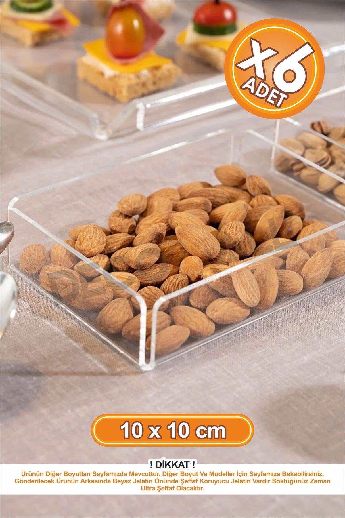 Çerezlik Şeffaf Pleksi Kare Çerezlik Kase Kuruyemişlik Düzenleyici 9,5x9,5 Cm x6 ADET