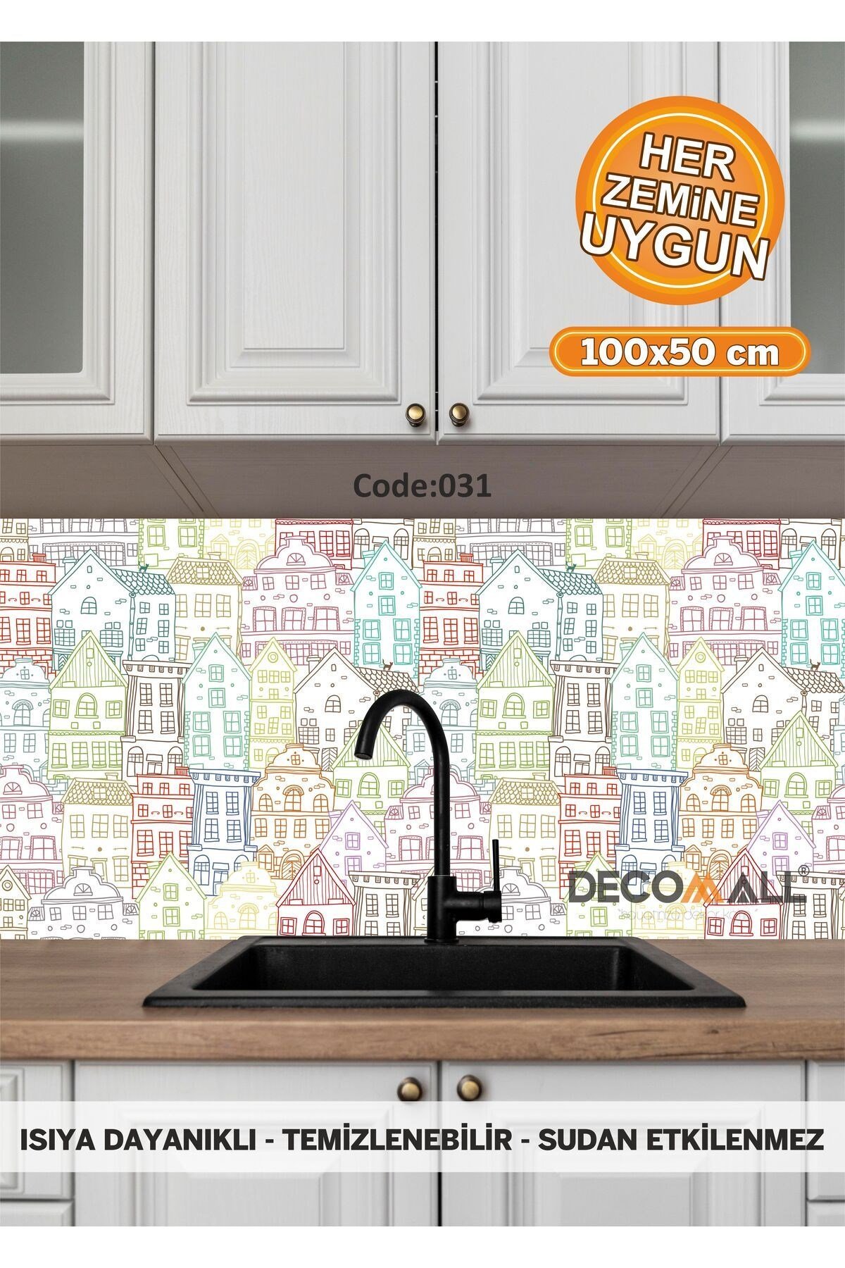 Code 31 Yapışkanlı Desenli Folyo Duvar Dolap Mutfak Tezgah Arası Folyo Kaplama(50X100CM)