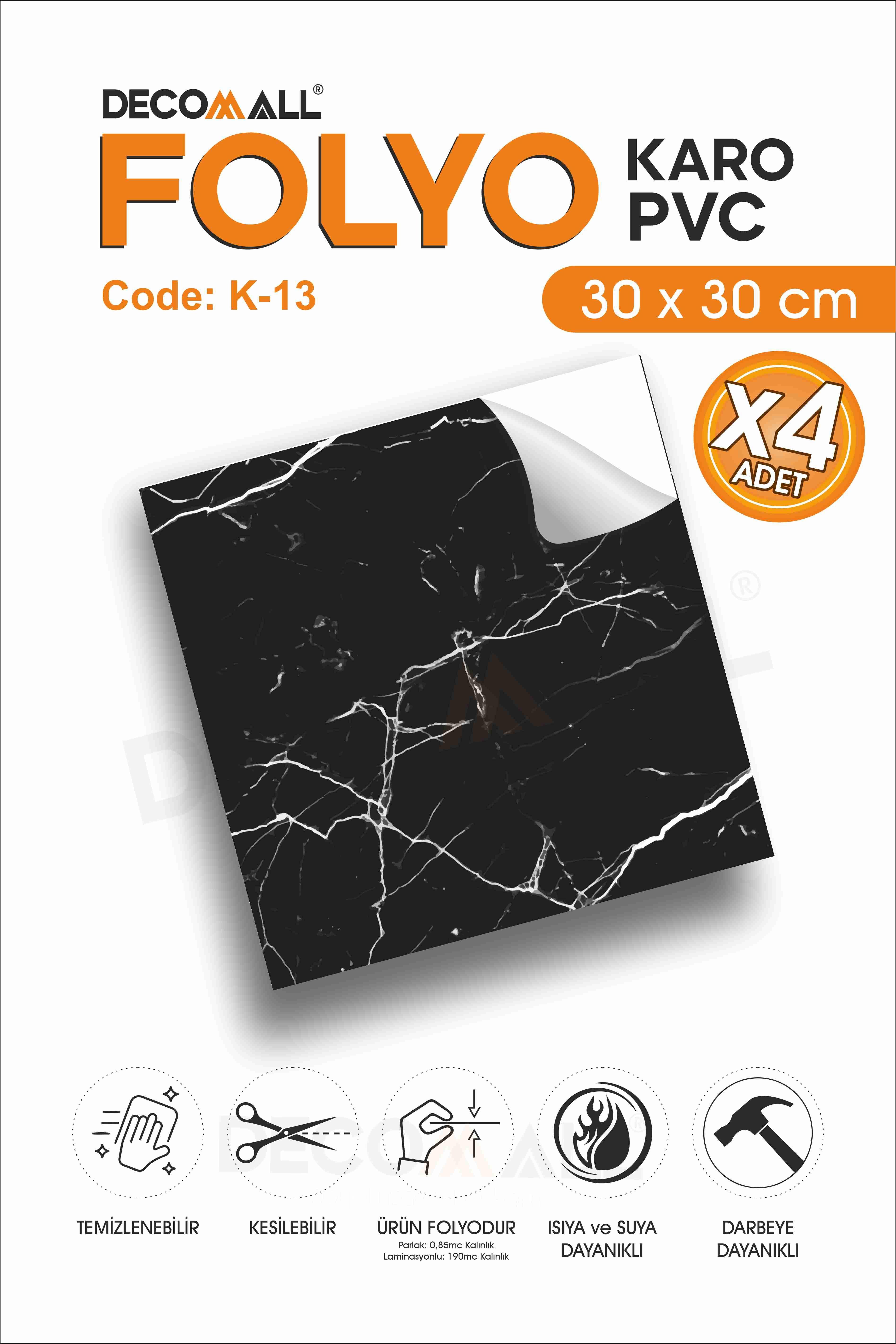 CodeK-13 Kendinden Yapışkanlı FOLYO KARO Suya Dayanıklı Mutfak Banyo Zemin Kaplama 30x30 Cm(4 ADET)
