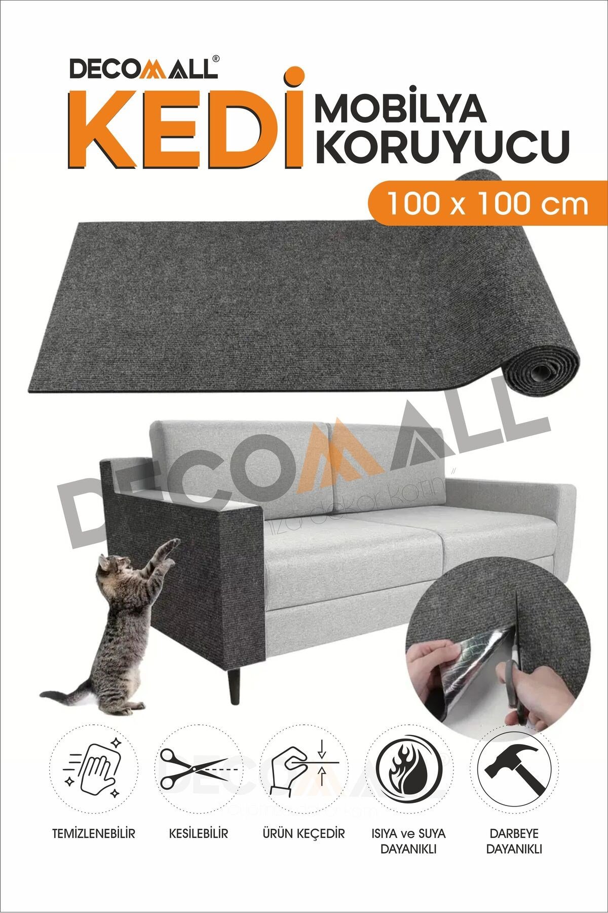 DD 100 x 100 cm Kedi Koltuk Tırmalama Koruyucu Keçe Mobilya Tırmalama Önleyici Koruma Asılabilir
