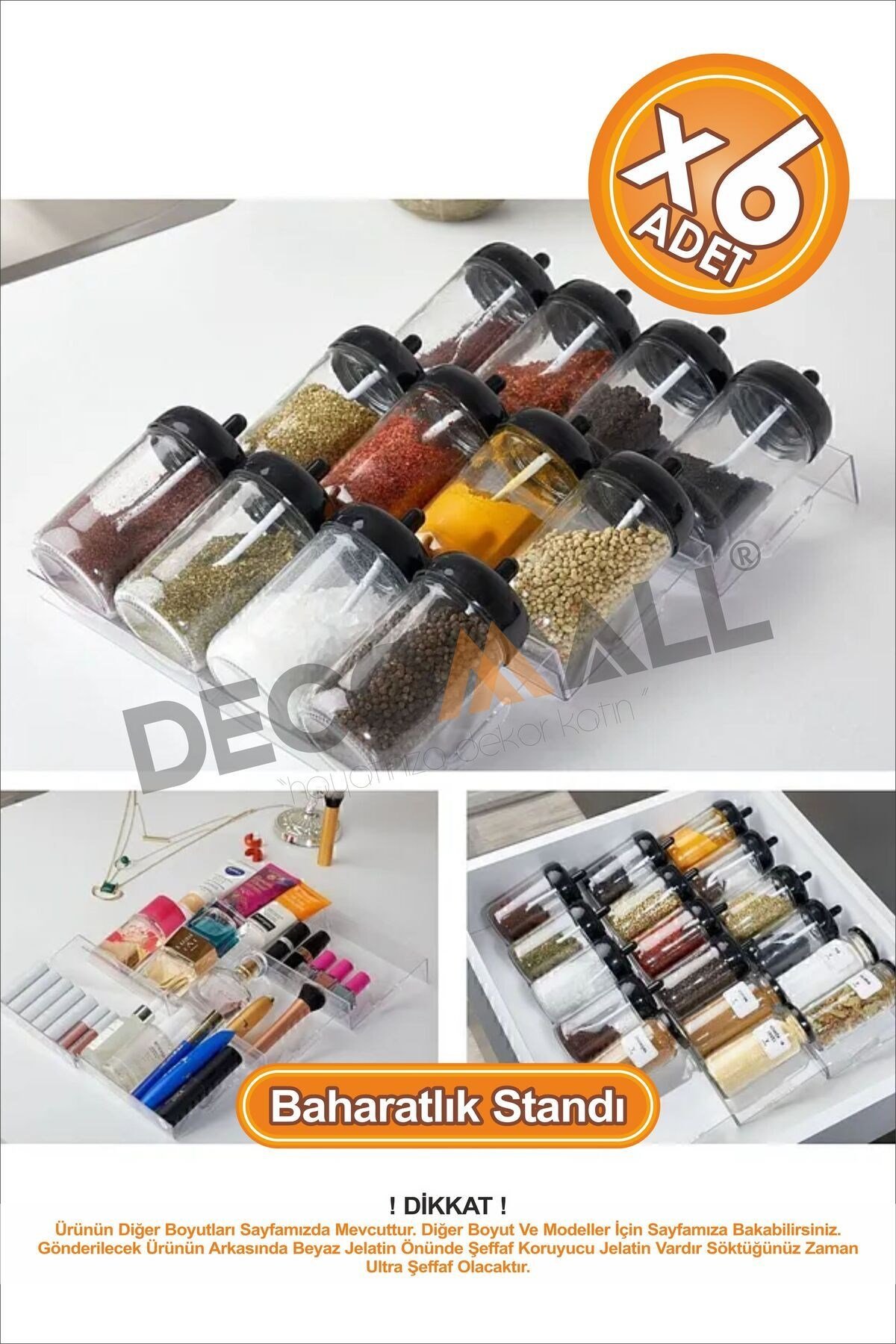 DD x6 Adet Pleksi Şeffaf Stand Baharatlık Standı Çekmece Içi Düzenleyici LÜX SET