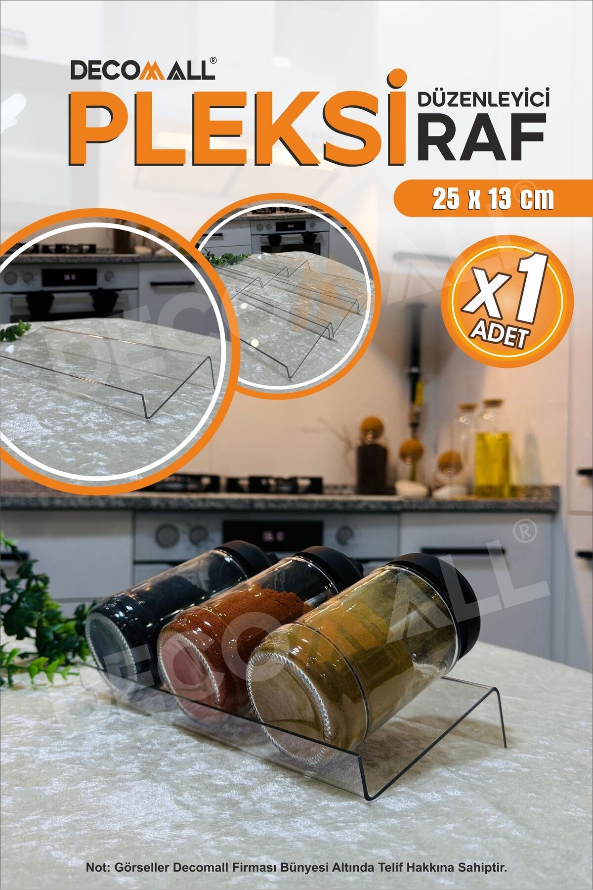 DDs x1 Adet Organizer Pleksi Şeffaf Stand Baharatlık Standı Çekmece Içi Düzenleyici 25x13cm