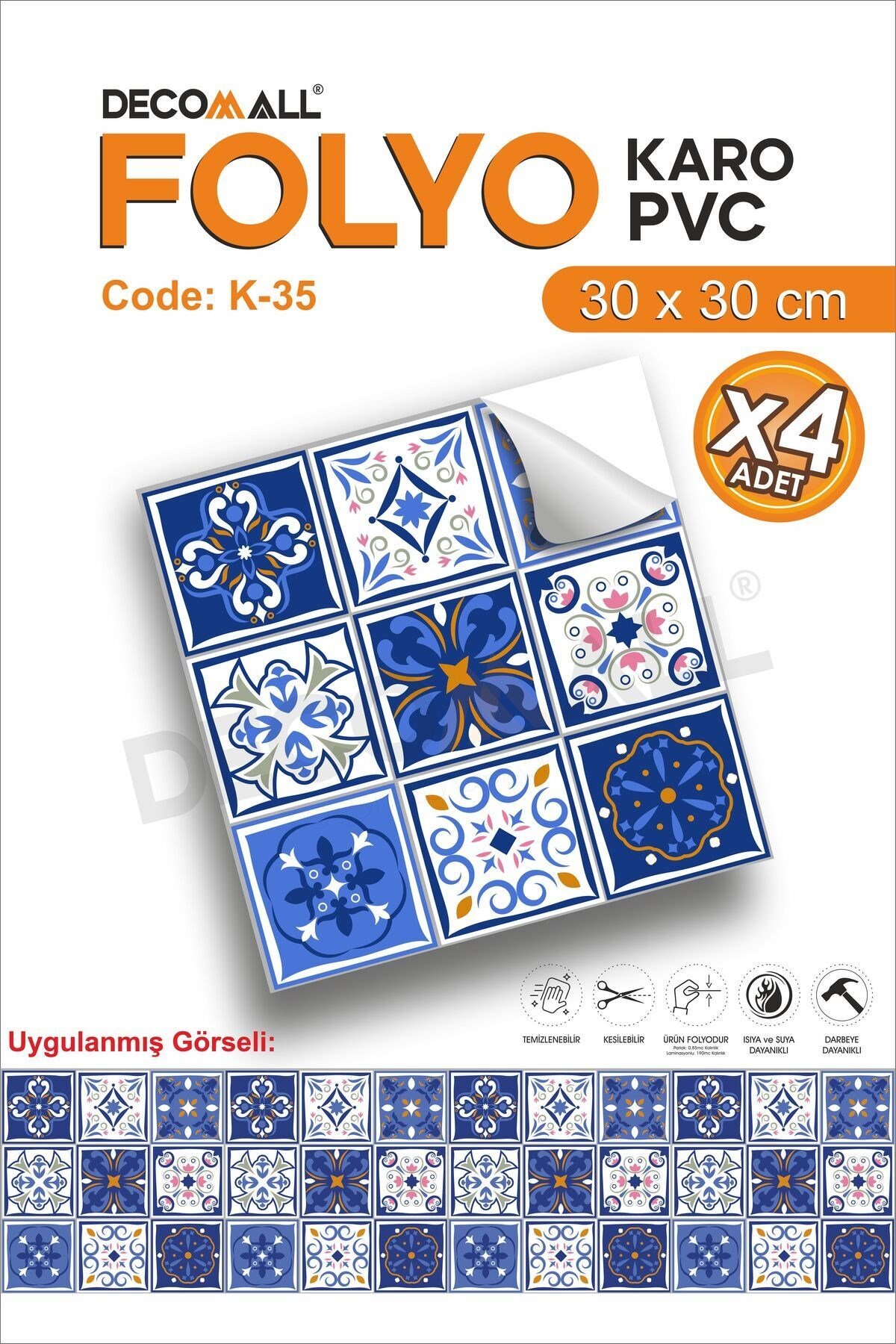 K-35 Kendinden Yapışkanlı FOLYO Suya Dayanıklı Mutfak Banyo Zemin Kaplama 30x30cm(Laminasyonlu)