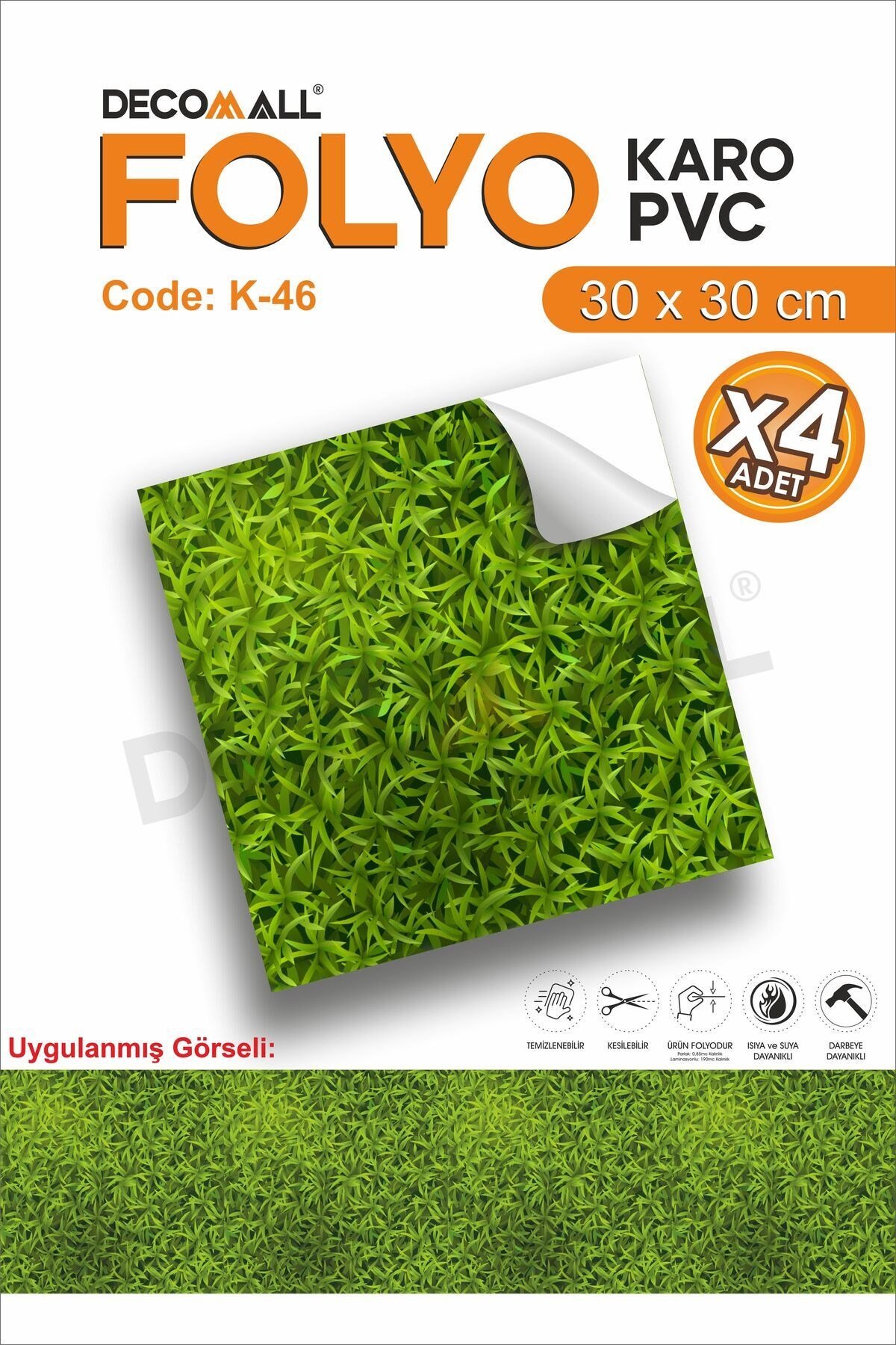K-46 Kendinden Yapışkanlı FOLYO Suya Dayanıklı Mutfak Banyo Zemin Kaplama 30x30cm (Laminasyonlu)
