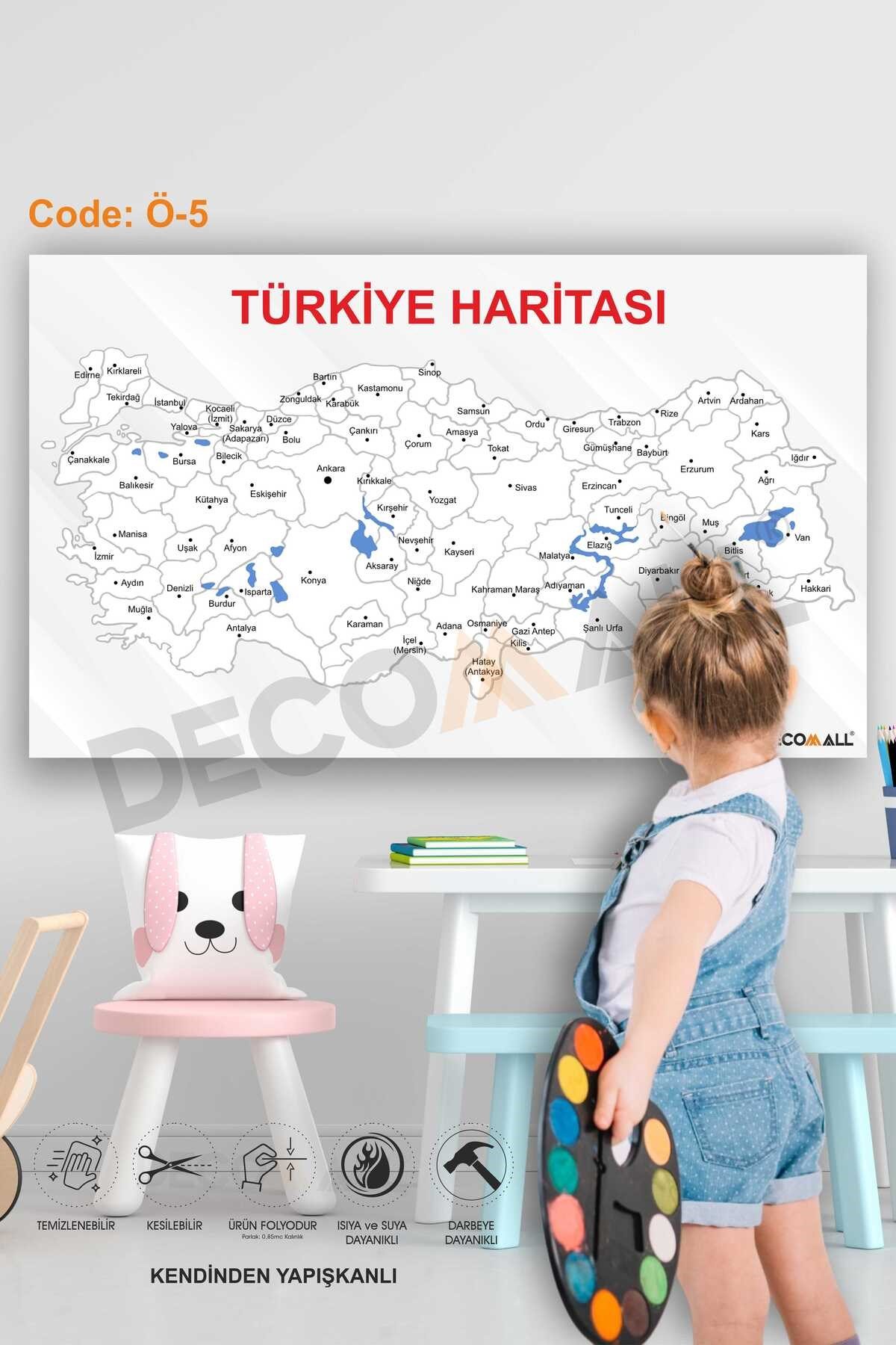 Ö-5 Türkiye Haritası Boyanabilir Eğitici Ve Öğretici Çocuk Odası Duvar Sticker Kendinden Yapışkanlı