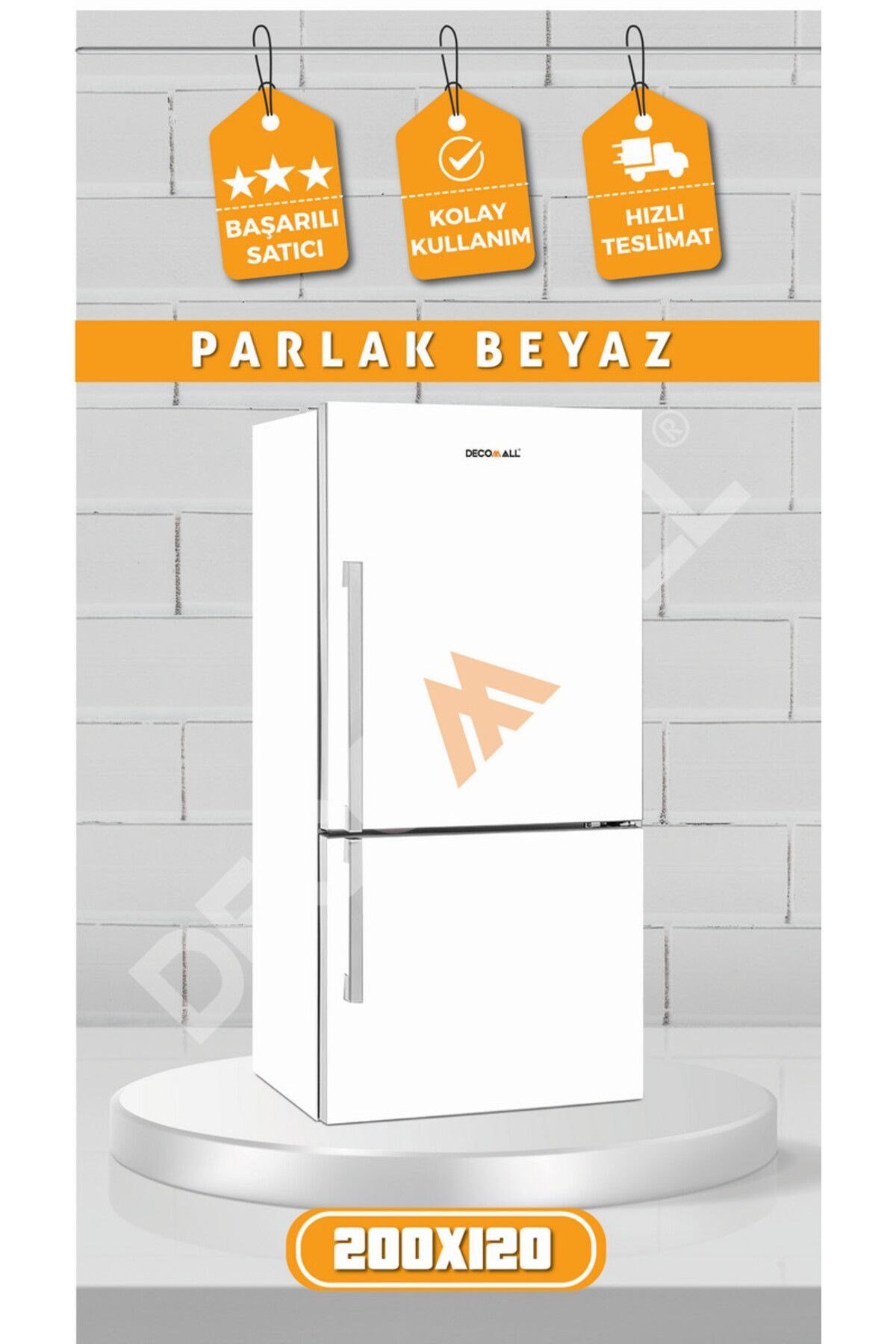 PARLAK BEYAZ Buzdolabı Beyaz Eşya Zemin Dolap Fayans Kaplama Kendinden Yapışkanlı Folyo (200x100cm)