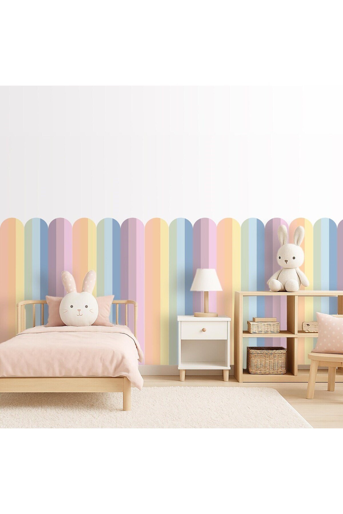 PP-83 Kemerli Çizgili Yarım Duvar Sticker – Bebek & Çocuk Odası Kendinden Yapışkanlı Duvar Dekoru