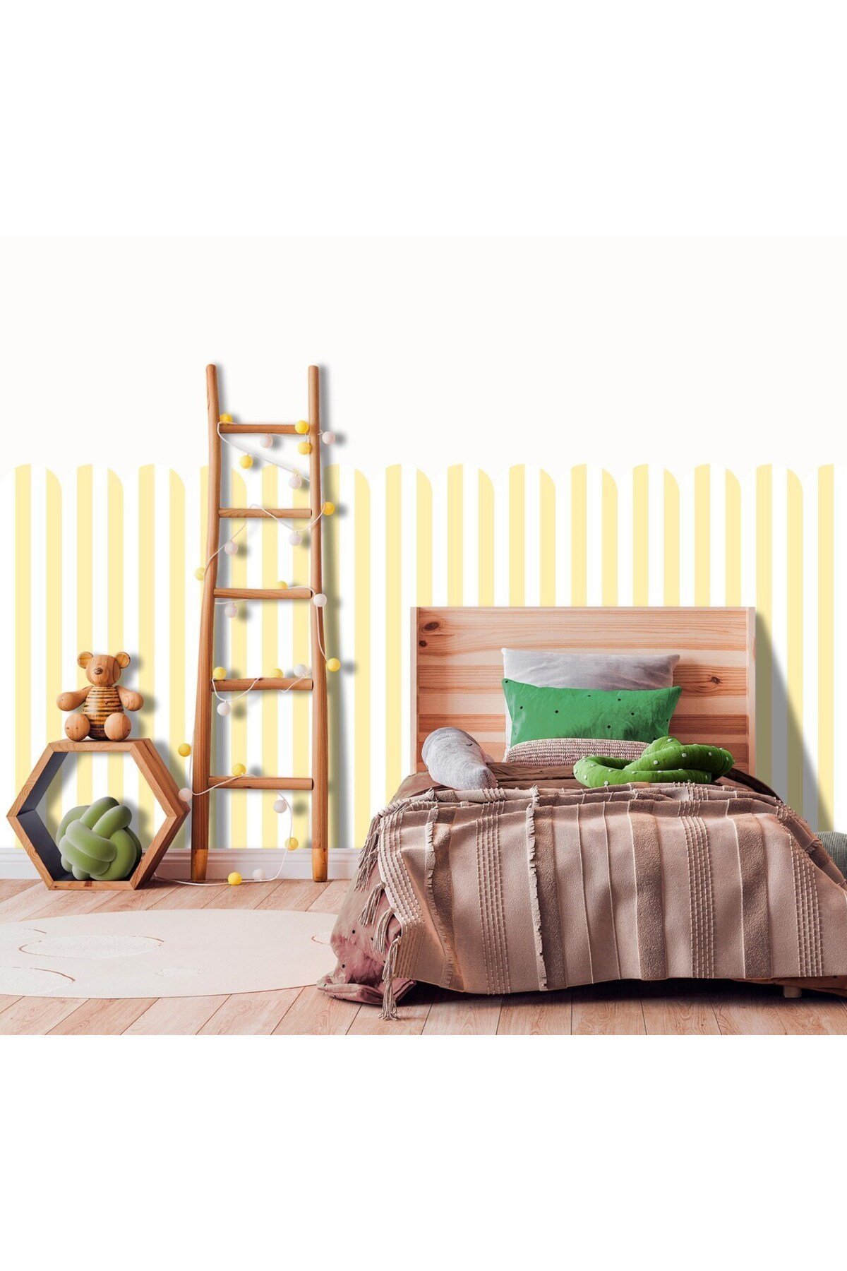 PP-87 Kemerli Çizgili Yarım Duvar Sticker – Bebek & Çocuk Odası Kendinden Yapışkanlı Duvar Dekoru