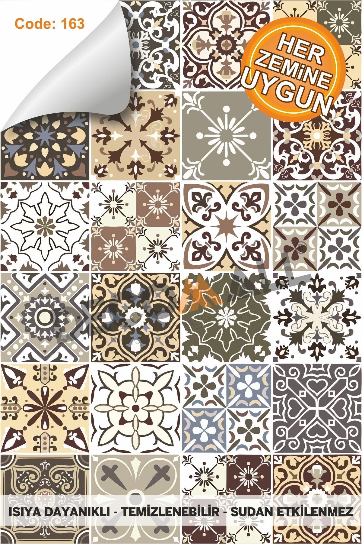 Suya Dayanıklı 100 x 100cm Mutfak Banyo Zemin Mermer Mobilya Fayans Yapışkanlı Folyo Kaplama Code163