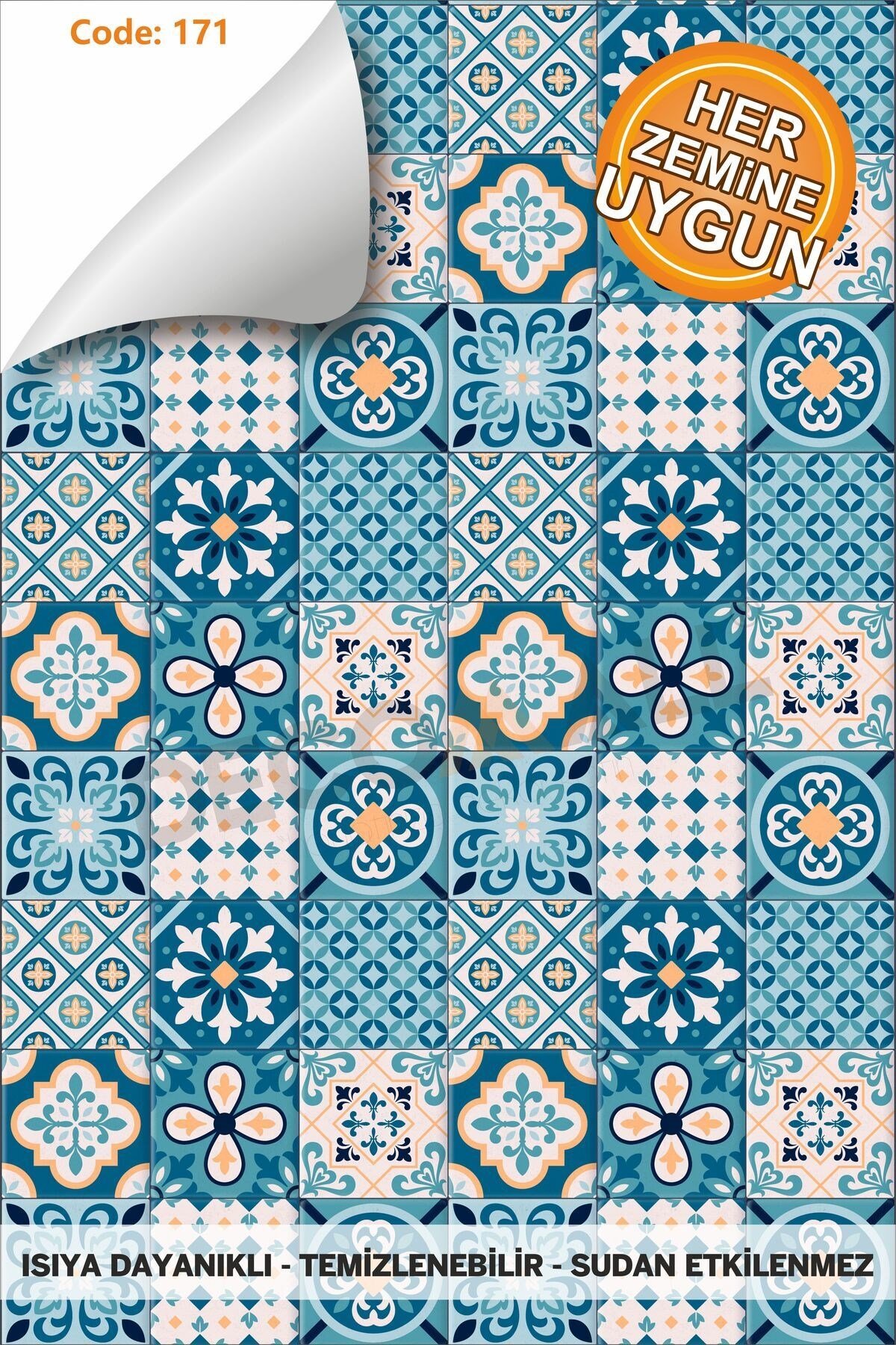 Suya Dayanıklı 100x100 Cm Mutfak Banyo Zemin Mermer Fayans Yapışkanlı Folyo (LAMİNASYONLU) Code 171