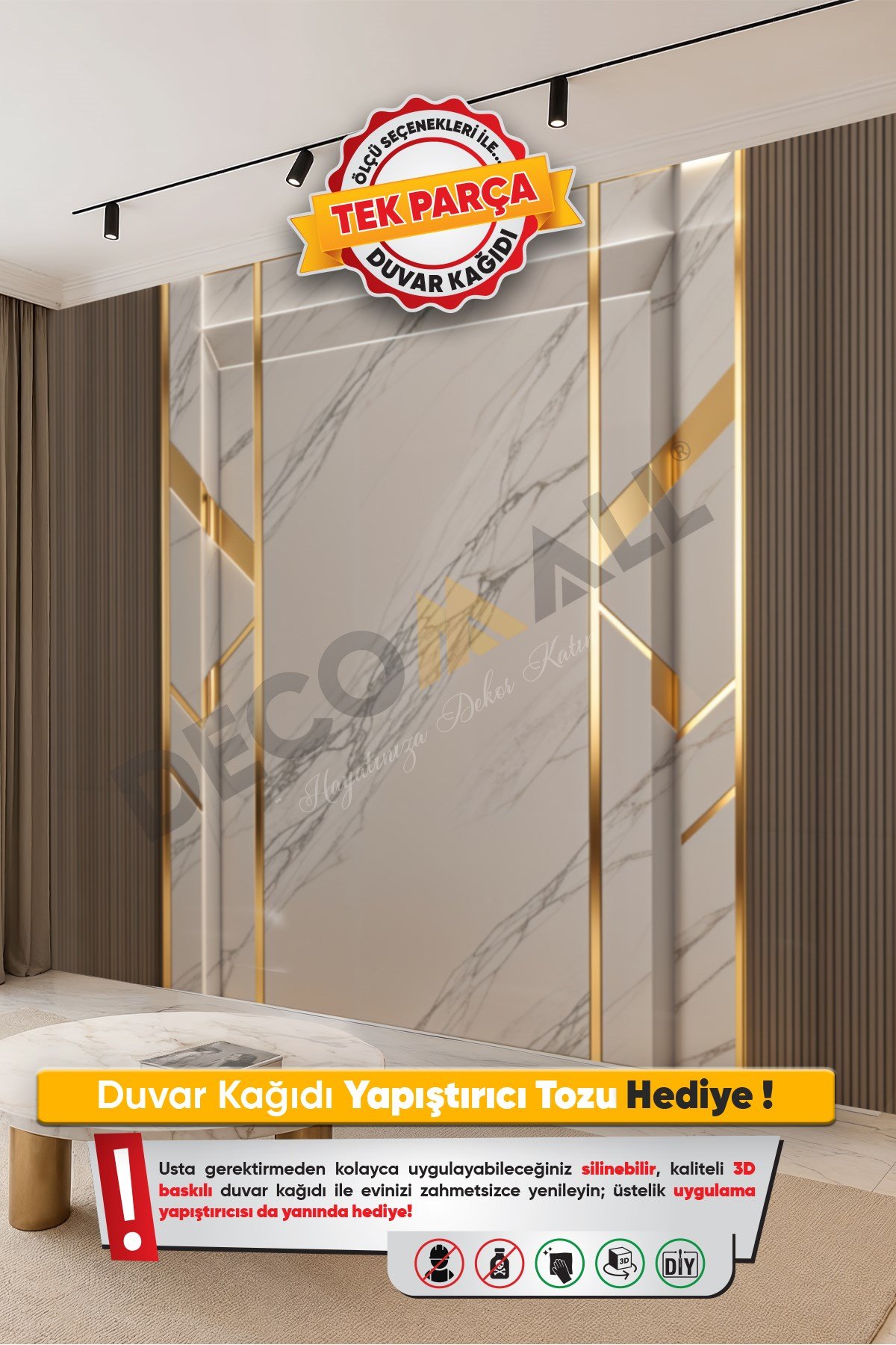(TV-10) TV Arkası Duvar Kağıdı Tek Parça 3D Çita Mermer Görünümlü Salon Ofis Duvar Posteri