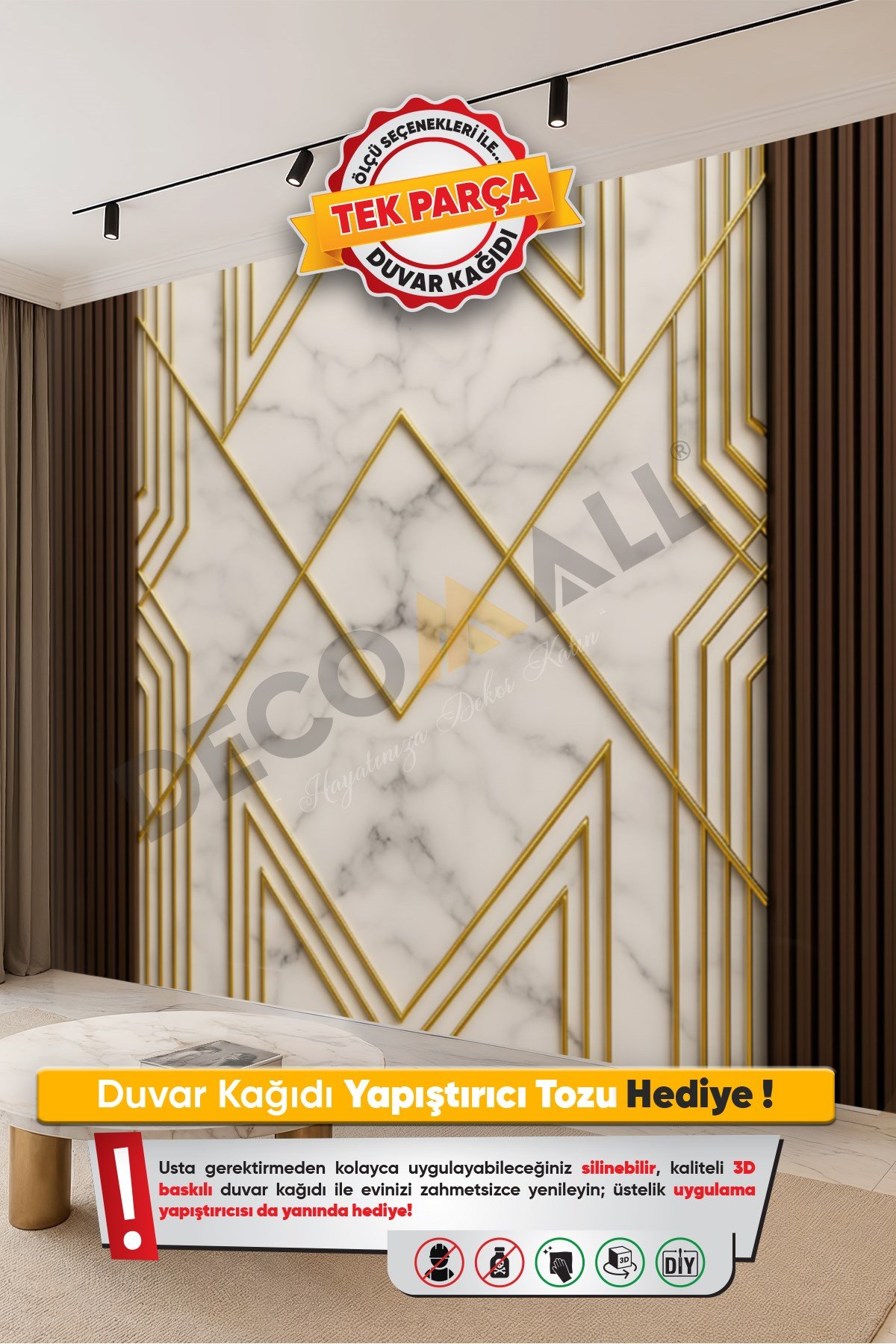(TV-13) TV Arkası Duvar Kağıdı Tek Parça 3D Çita Mermer Görünümlü Salon Ofis Duvar Posteri