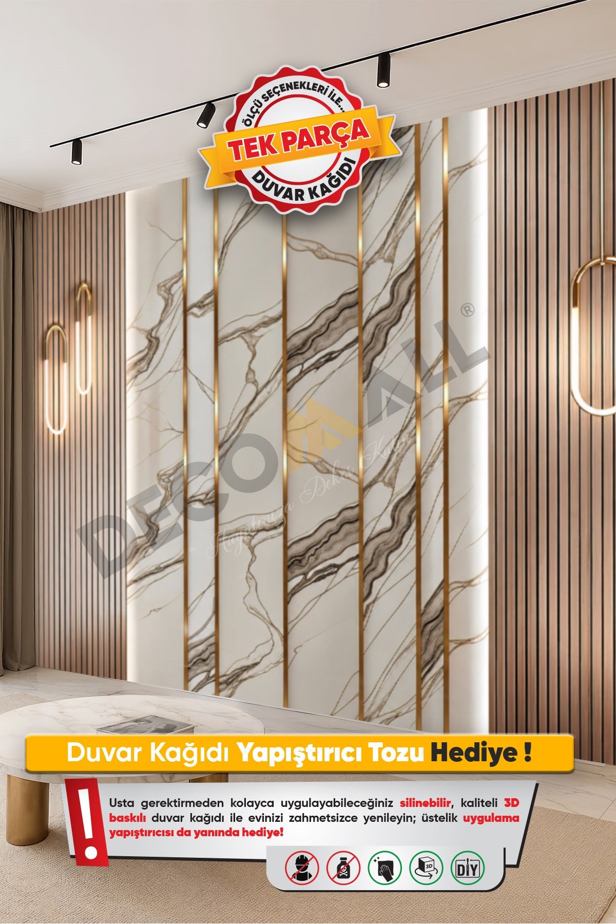 (TV-21) TV Arkası Duvar Kağıdı Tek Parça 3D Çita Mermer Görünümlü Salon Ofis Duvar Posteri