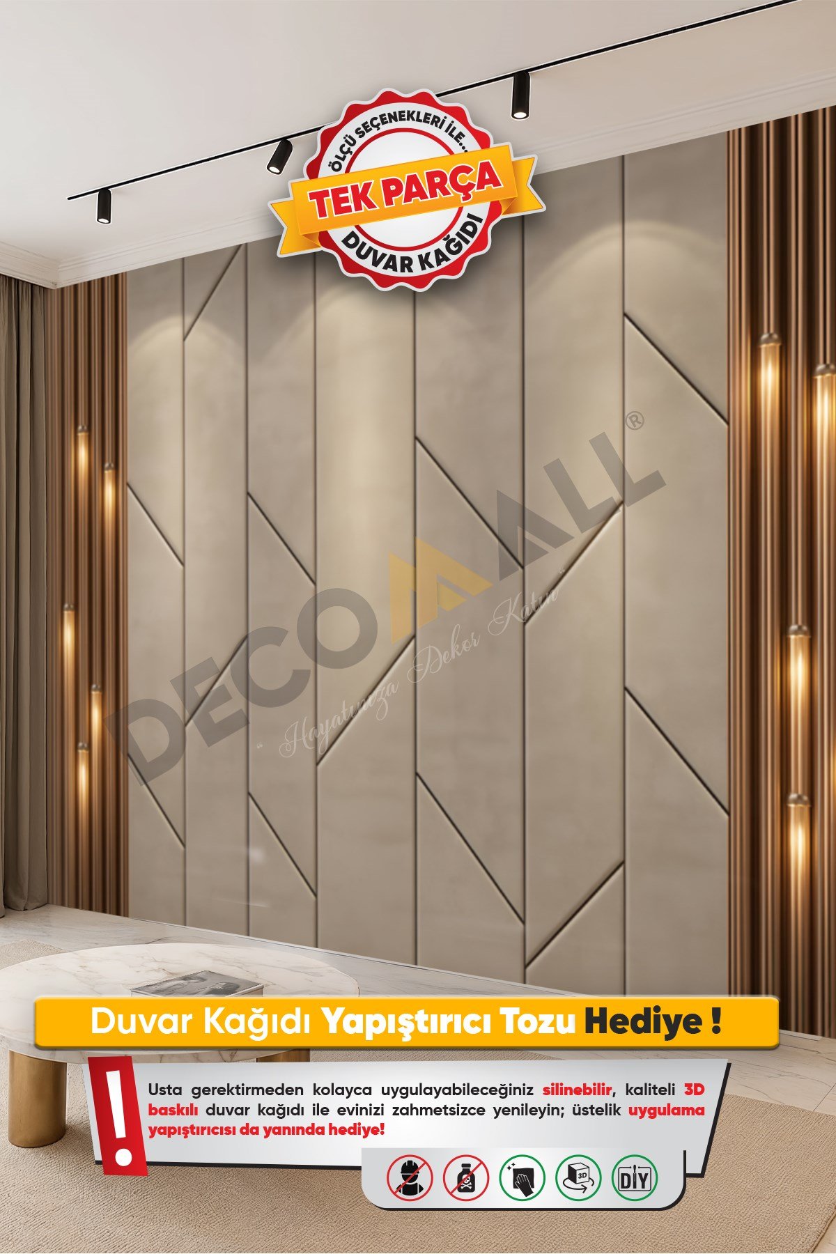 (TV-3) TV Arkası Duvar Kağıdı Tek Parça 3D Çita Mermer Görünümlü Salon Ofis Duvar Posteri