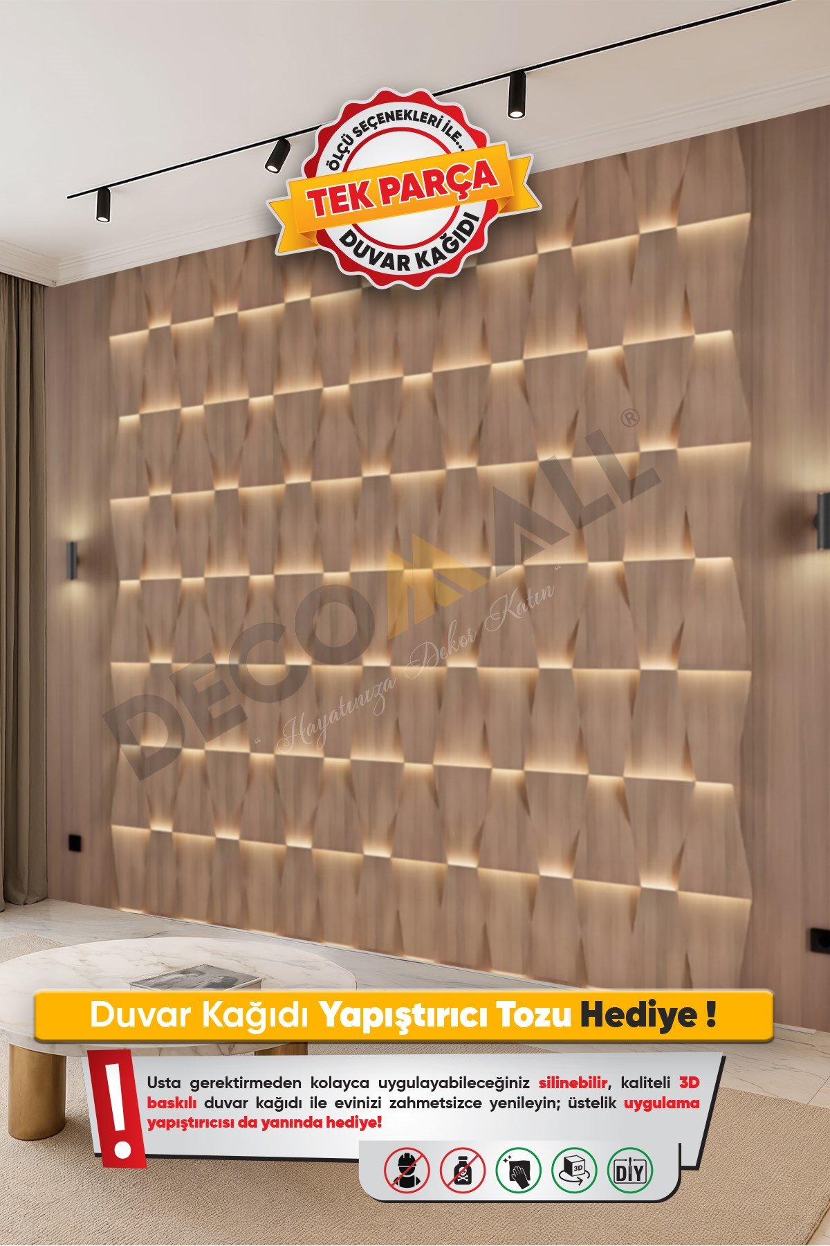 (TV-36) TV Arkası Duvar Kağıdı Tek Parça 3D Çita Mermer Görünümlü Salon Ofis Duvar Posteri