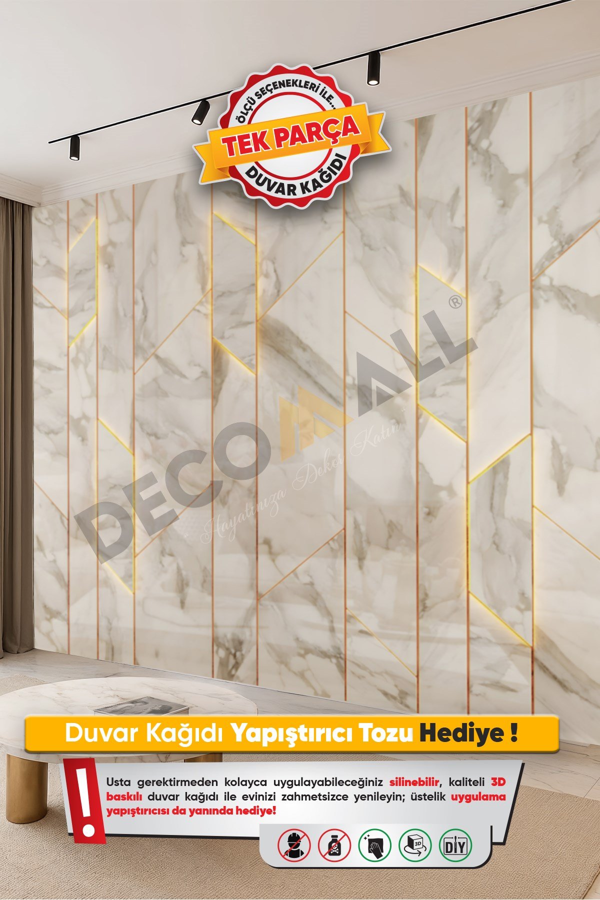 (TV-43) TV Arkası Duvar Kağıdı Tek Parça 3D Çita Mermer Görünümlü Salon Ofis Duvar Posteri