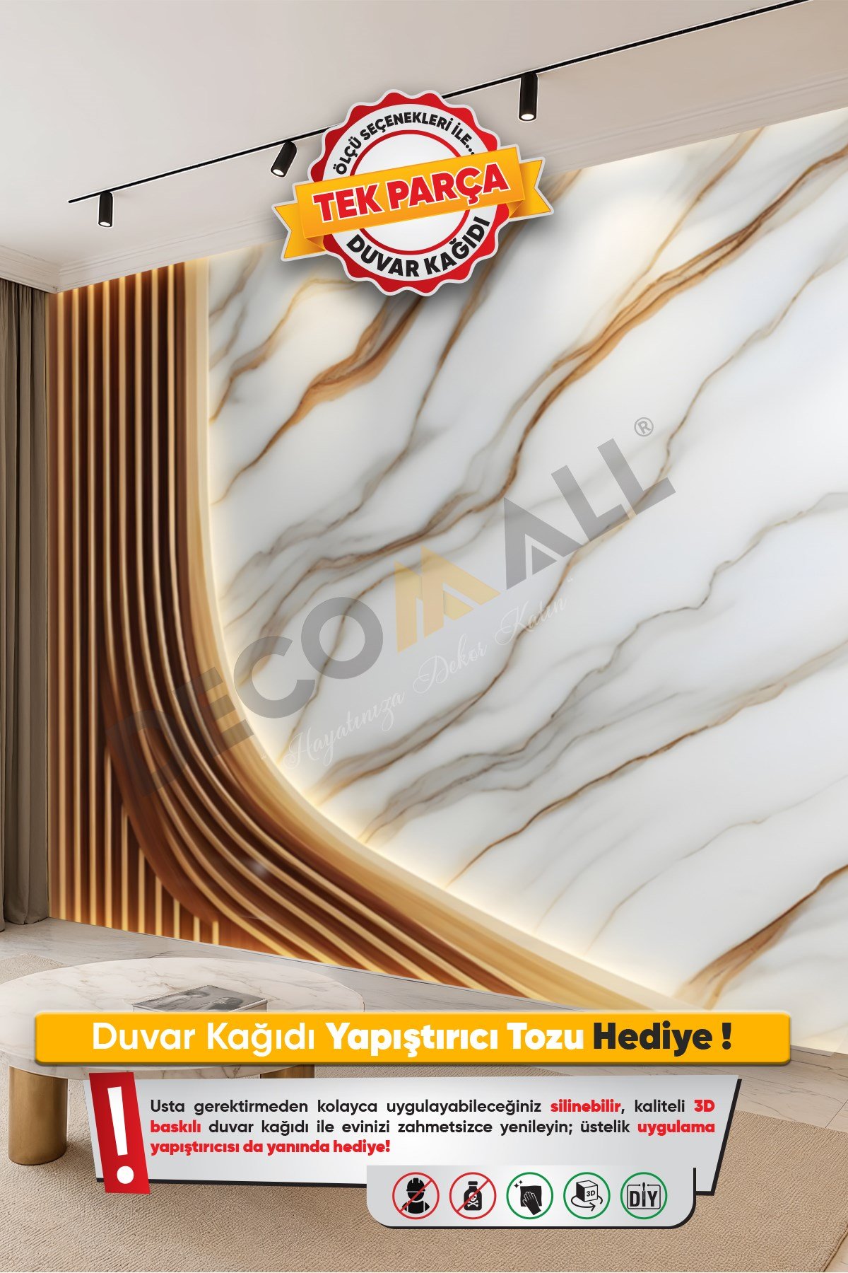 (TV-6) TV Arkası Duvar Kağıdı Tek Parça 3D Çita Mermer Görünümlü Salon Ofis Duvar Posteri
