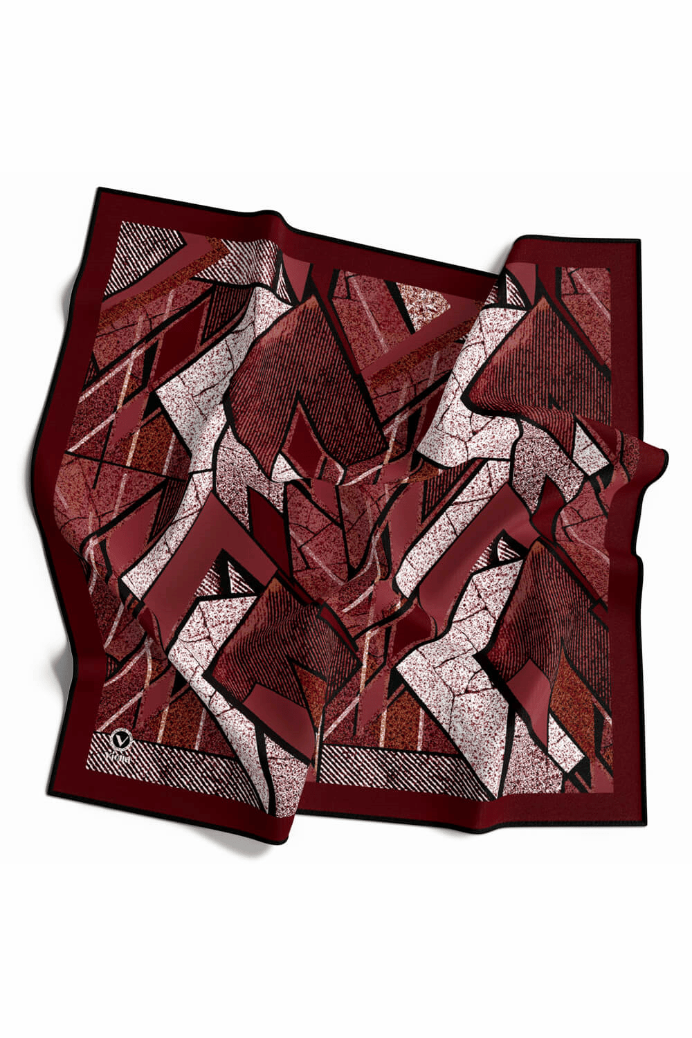 Kristal Geometrik Desenli Bordo Renkli 90x90 Eşarp (İpek İçermez) Kenar Dikiş Şekli El Dikişli