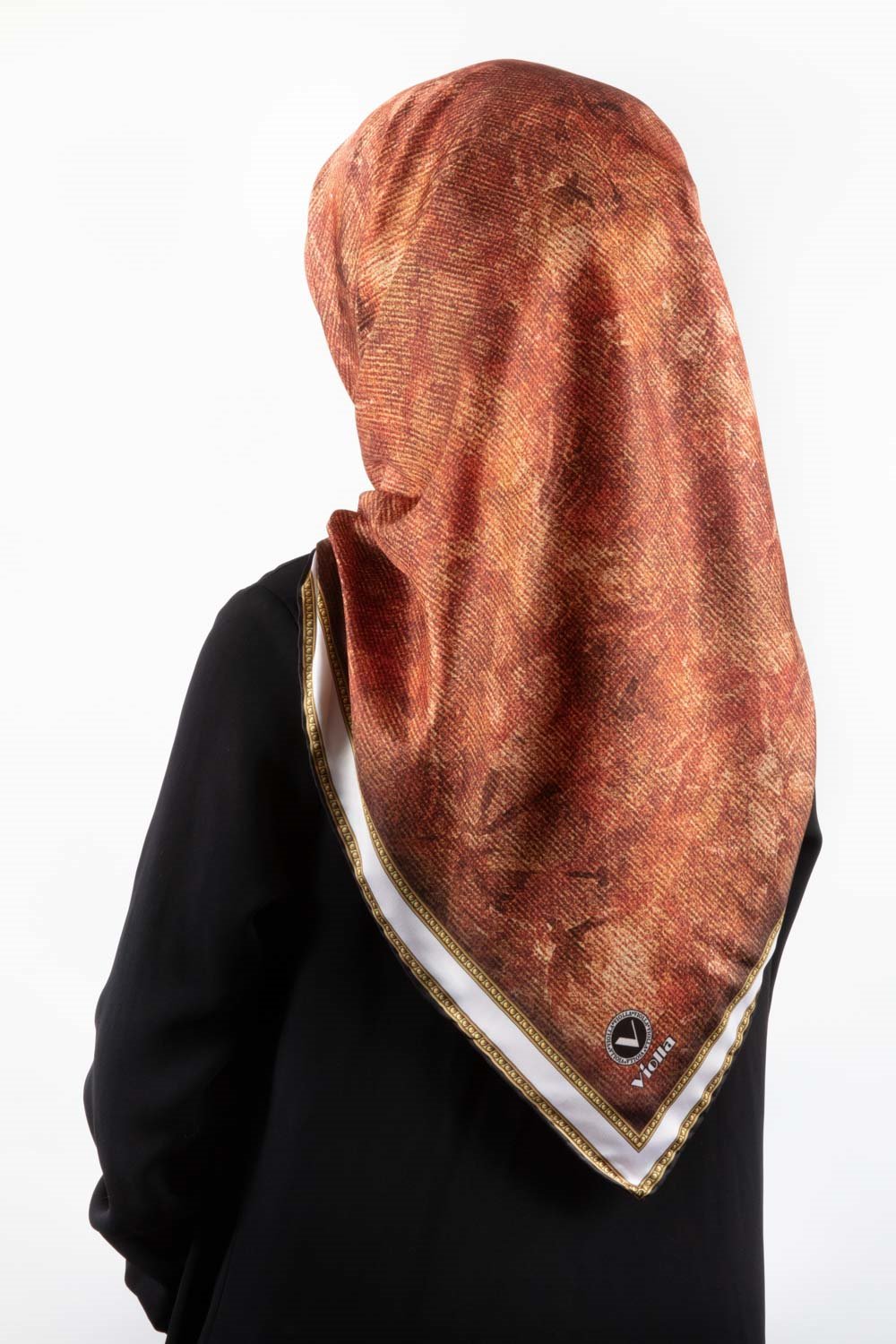Twill Çiçek Desenli Taba Renkli 90x90 Eşarp (İpek İçermez) Kenar Dikiş Şekli El Dikişli