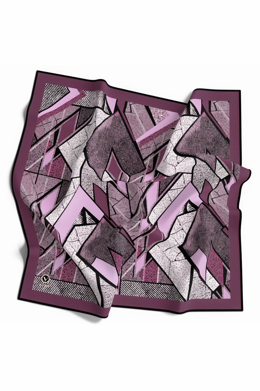Kristal Geometrik Desenli Pembe Renkli 90x90 Eşarp (İpek İçermez) Kenar Dikiş Şekli El Dikişli