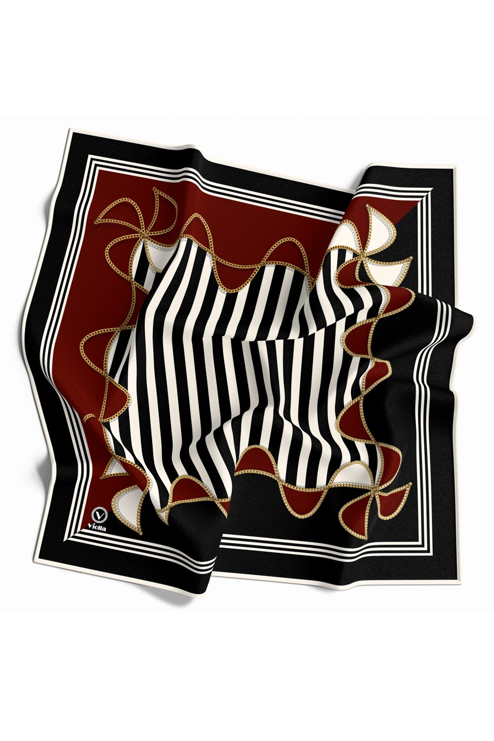 Kristal Geometrik Desenli Siyah - Bordo Renkli 90x90 Eşarp (İpek İçermez) Kenar Dikiş Şekli El Dikişli