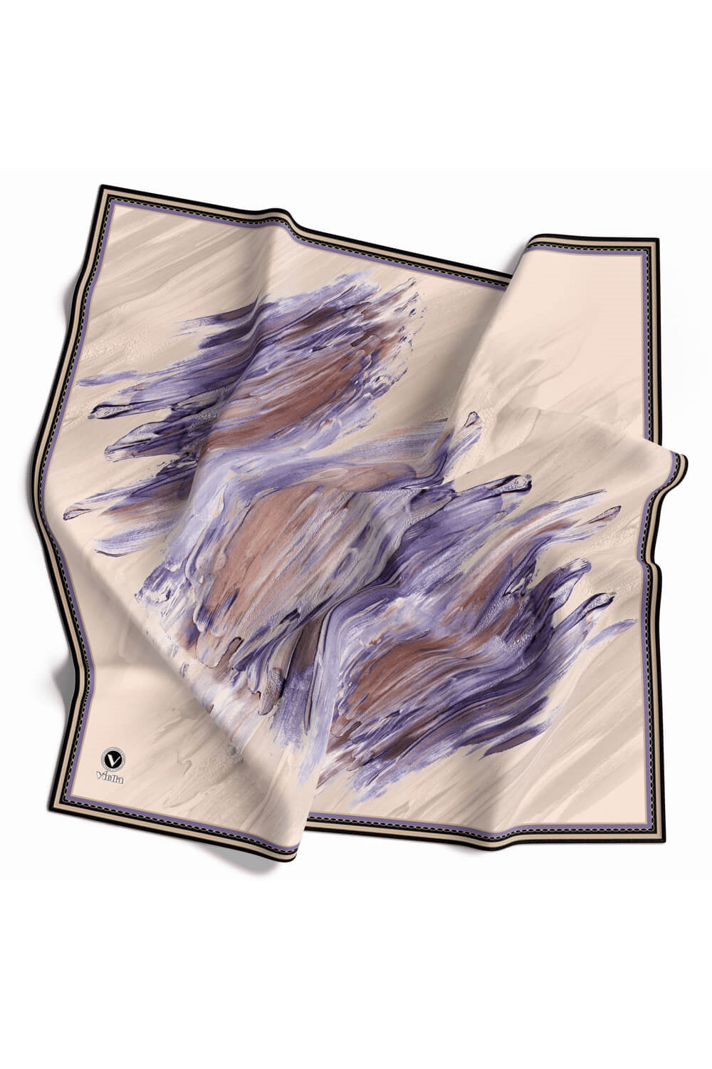 Twill Fırça Darbesi Desenli Lila Renkli 90x90 Eşarp (İpek İçermez) Dikim Şekli : El Dikişi