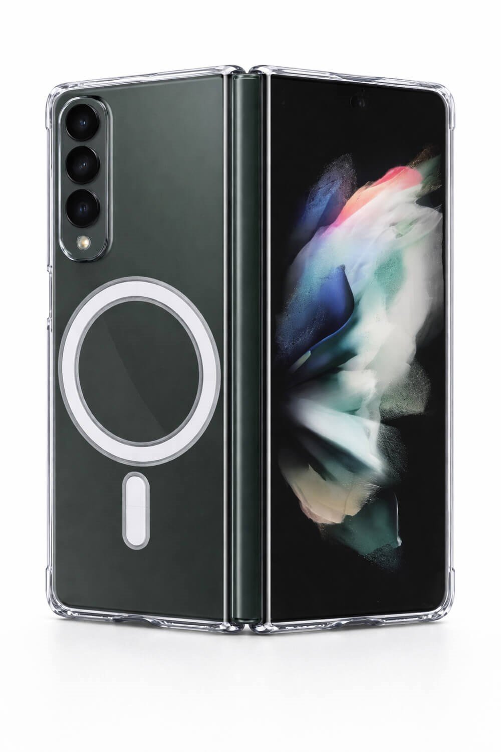 Samsung Galaxy Z Fold 3 Uyumlu Kamera Korumalı Magsafe Wireless Şarj Özellikli Lüks Şeffaf Silikon Telefon Kılıfı