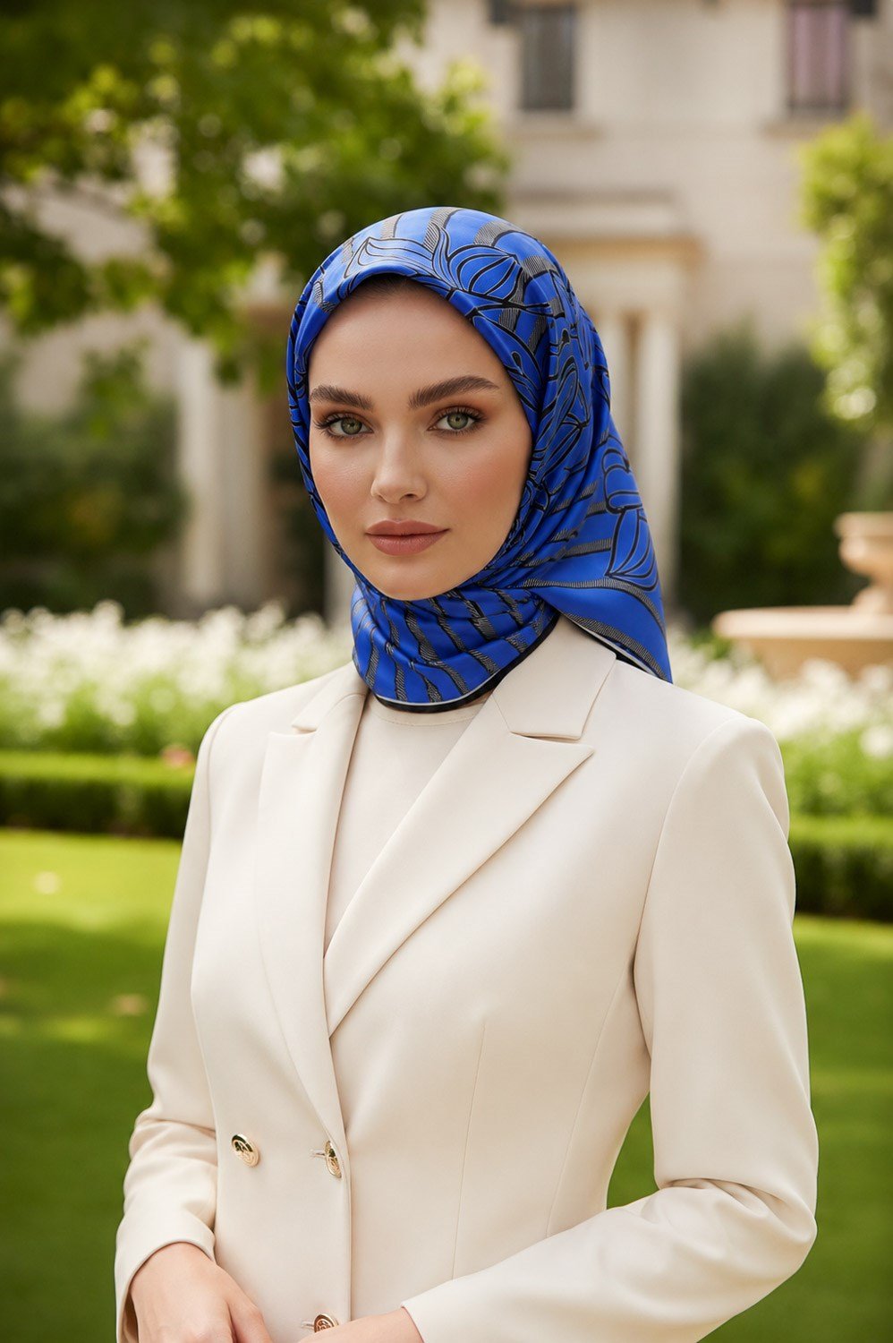 %100 Twill İpek Çizgili Çiçek Desenli Saks - Siyah Renkli 90x90 Eşarp Dikim Şekli : El Dikişi