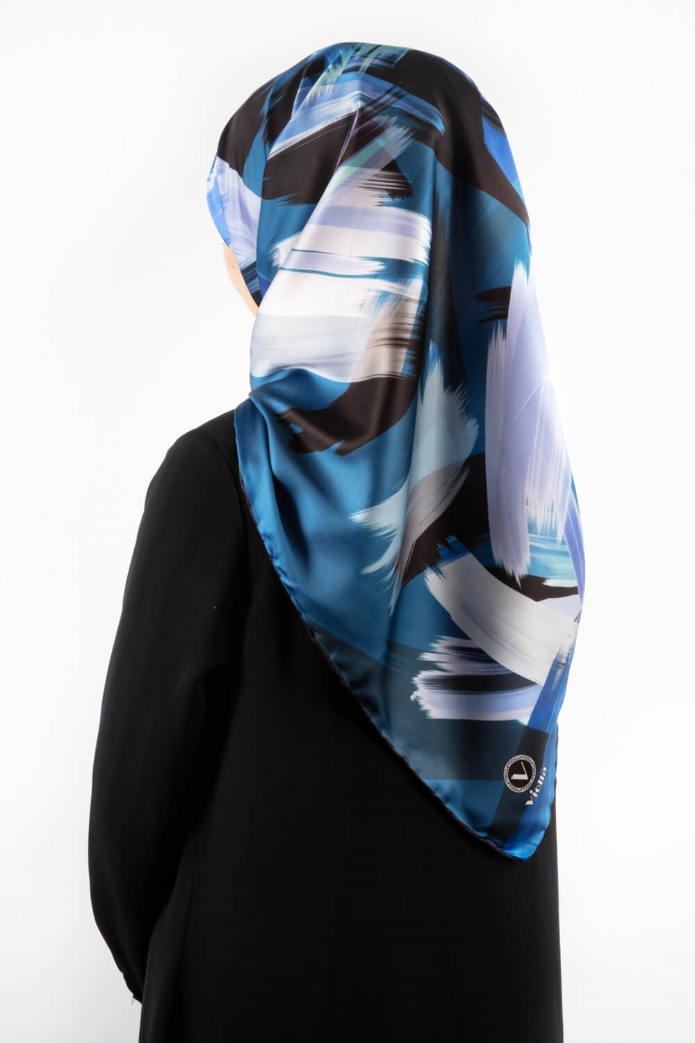 Twill Fırça Desenli Lacivert Renkli 90x90 Eşarp (İpek İçermez) Kenar Dikiş Şekli El Dikişli