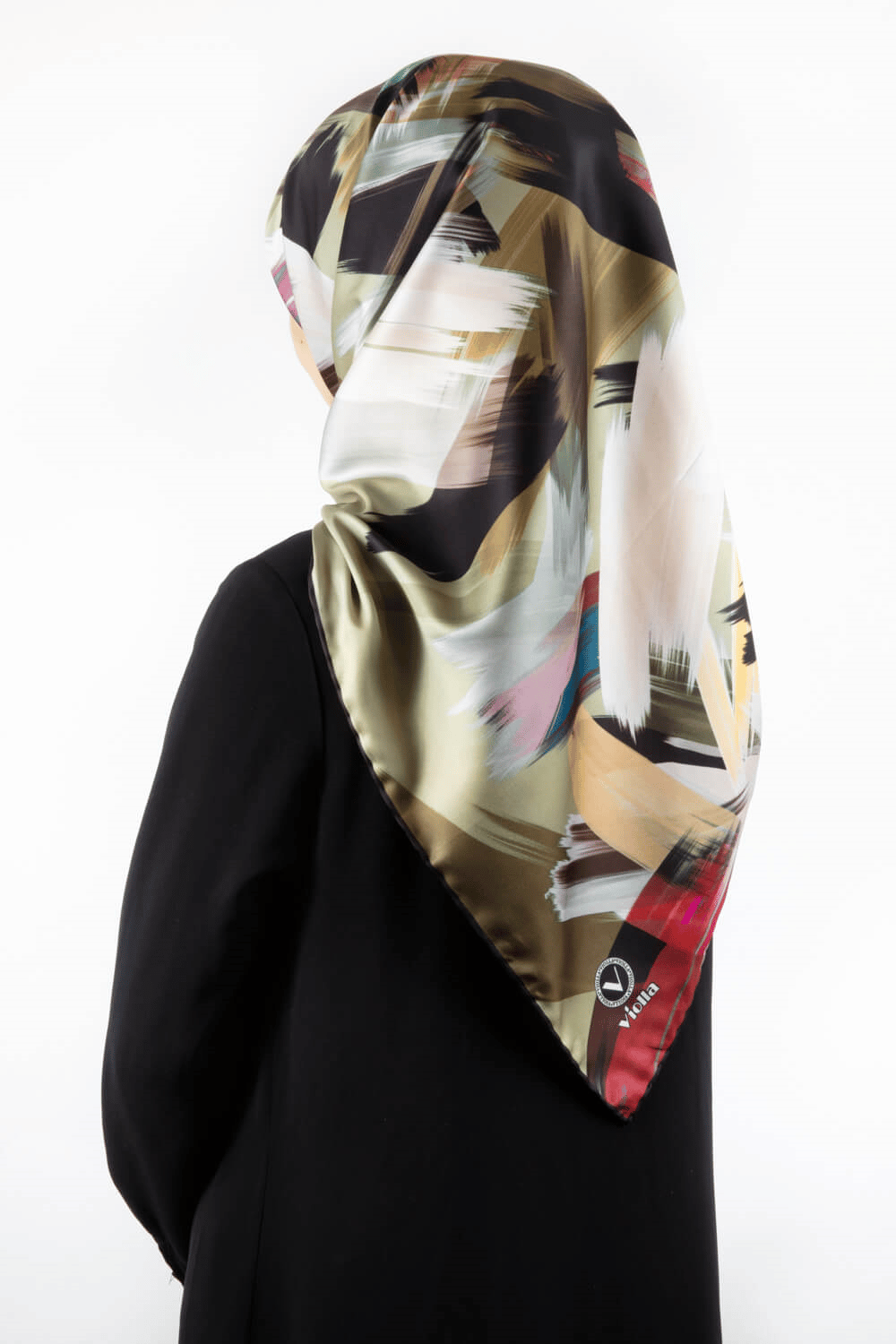 Twill Fırça Desenli Haki Renkli 90x90 Eşarp (İpek İçermez) Kenar Dikiş Şekli El Dikişli